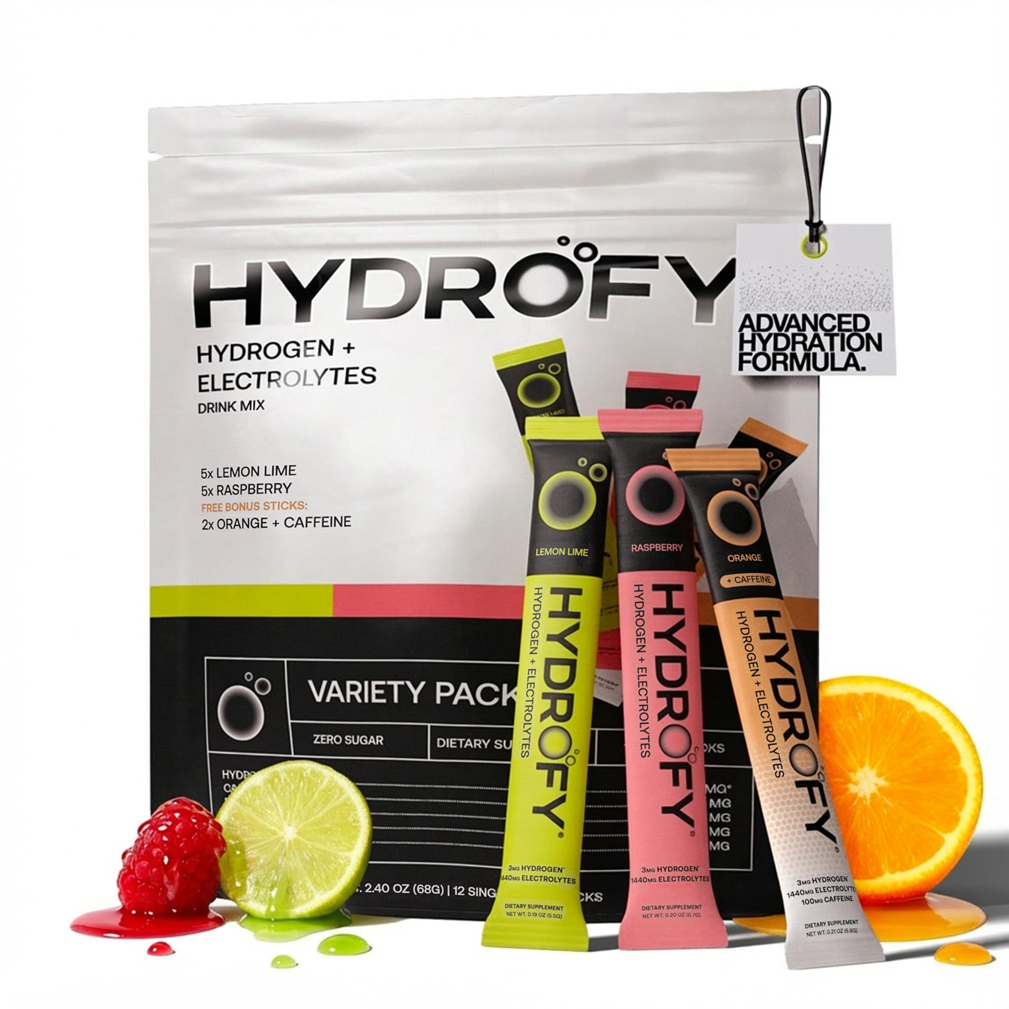 Hydrofy muestra frontal del paquete variedad, hidratación avanzada instantánea