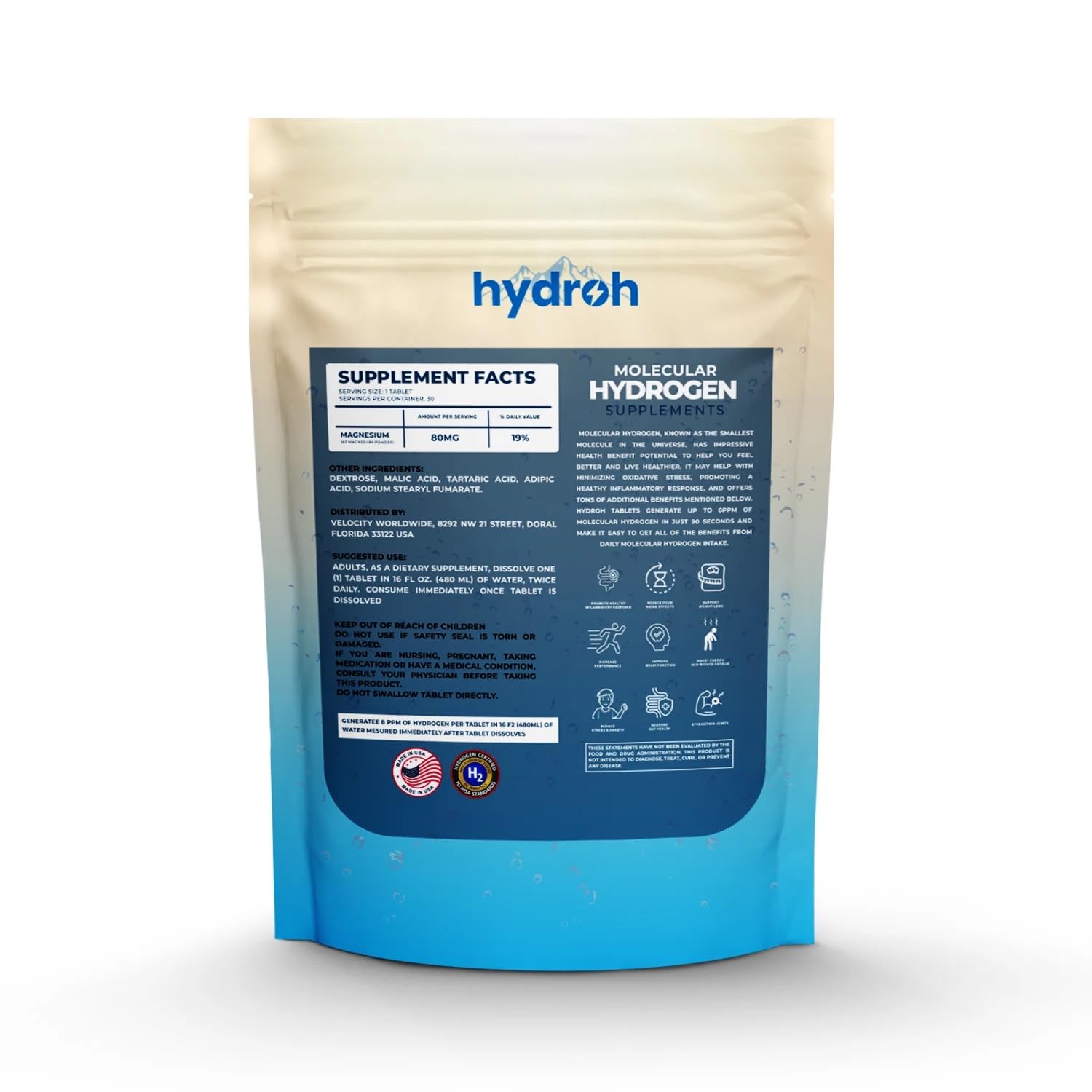 hydroh caja abierta mostrando 30 tabletas, ideal para suministro mensual