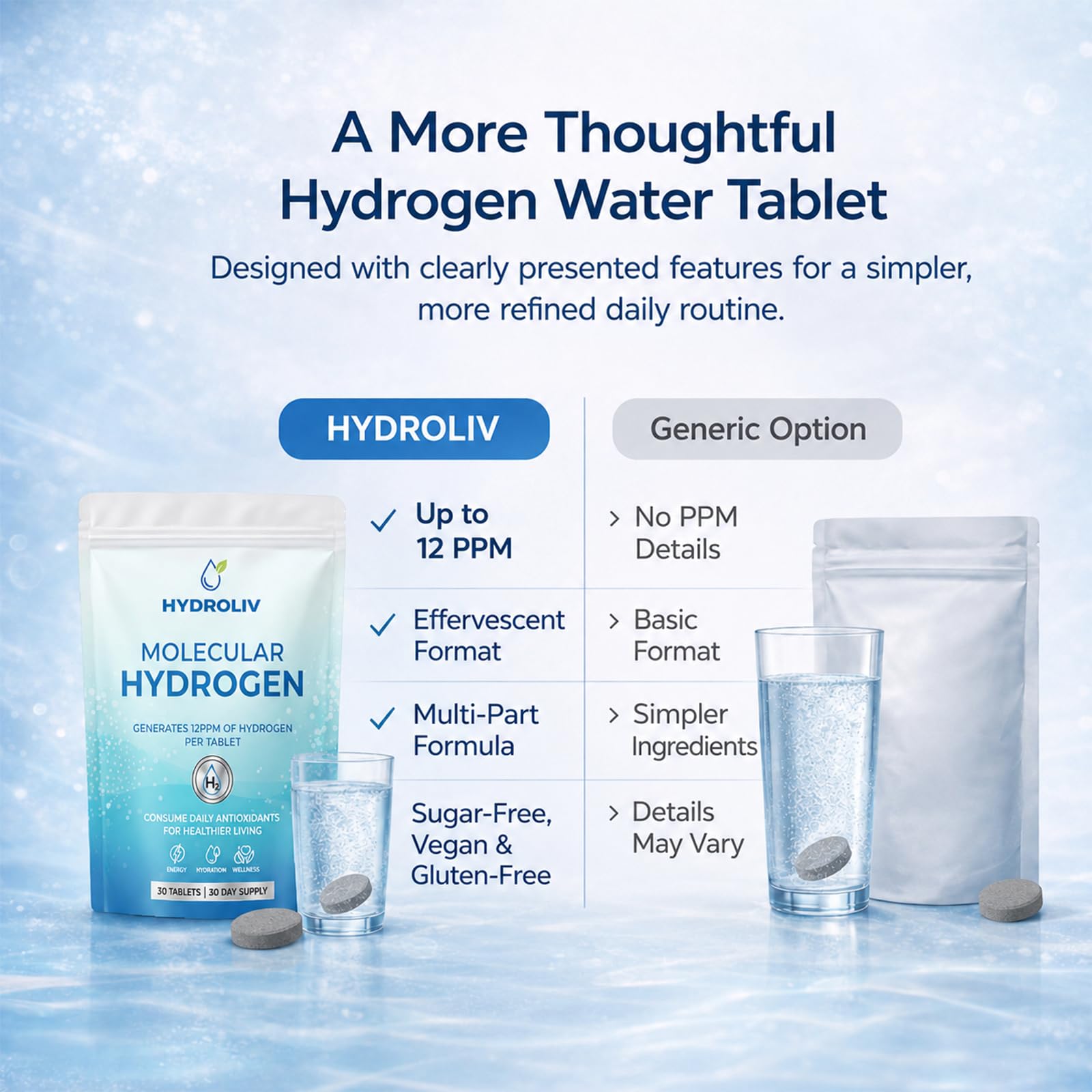 Hydroliv en cocina, bebida lista para consumo y rutina diaria saludable