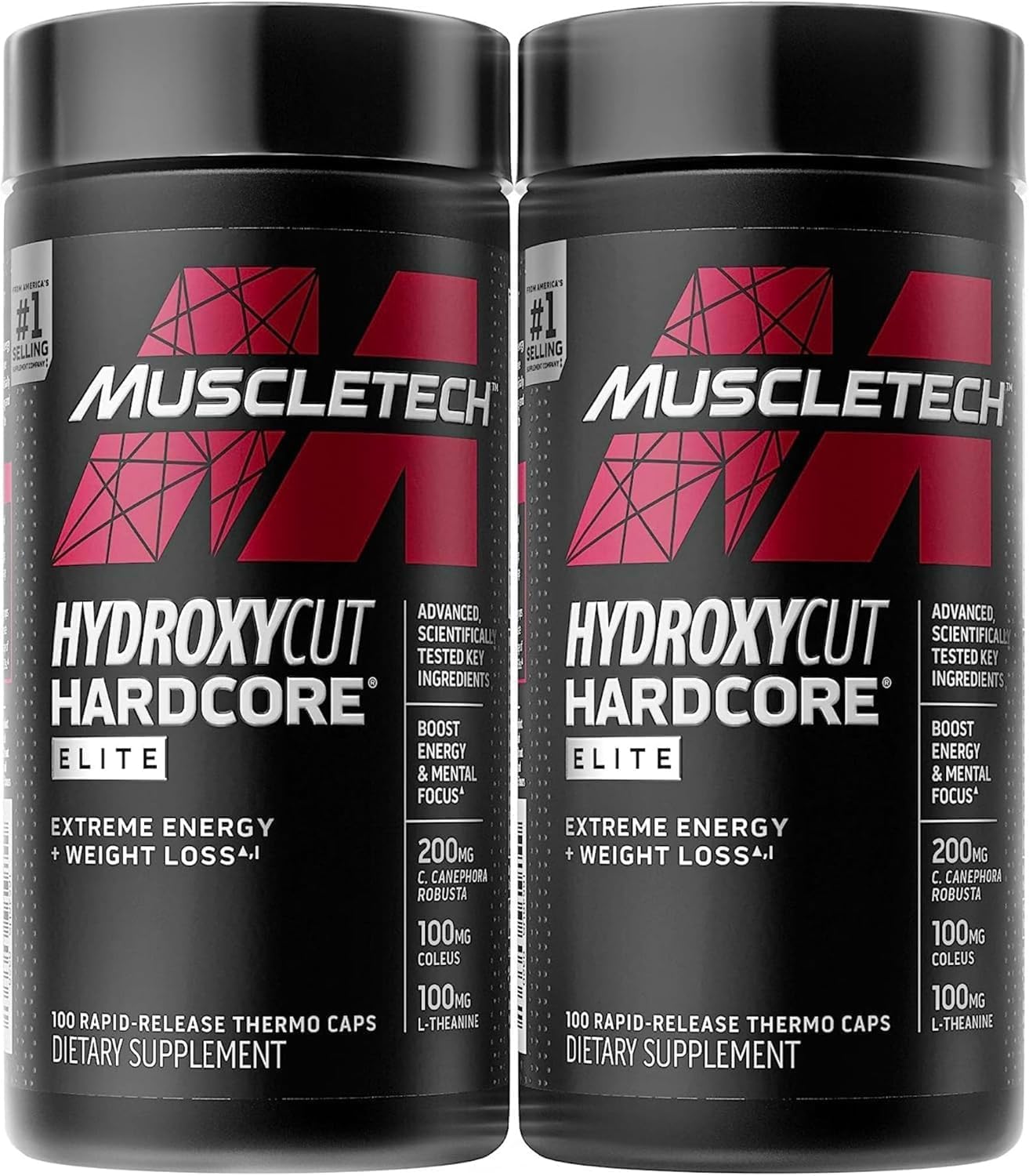 Hydroxycut frente del empaque mostrando el diseño y beneficios energéticos
