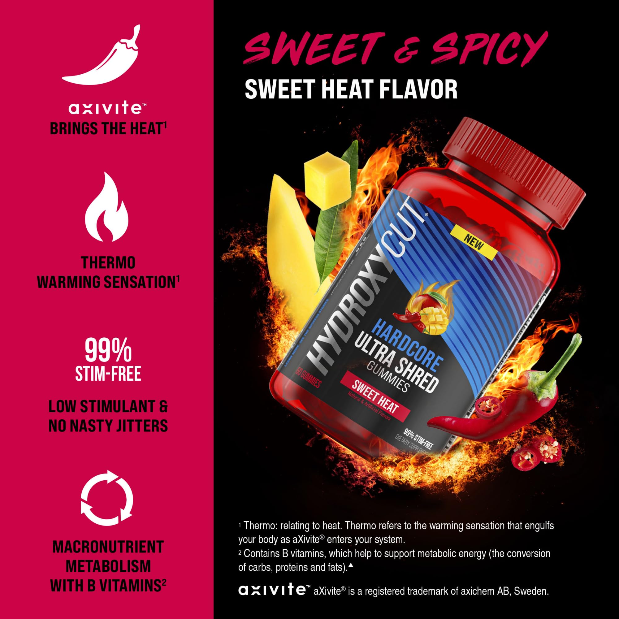 Hydroxycut primer plano de gomita con textura y aspecto apetitoso