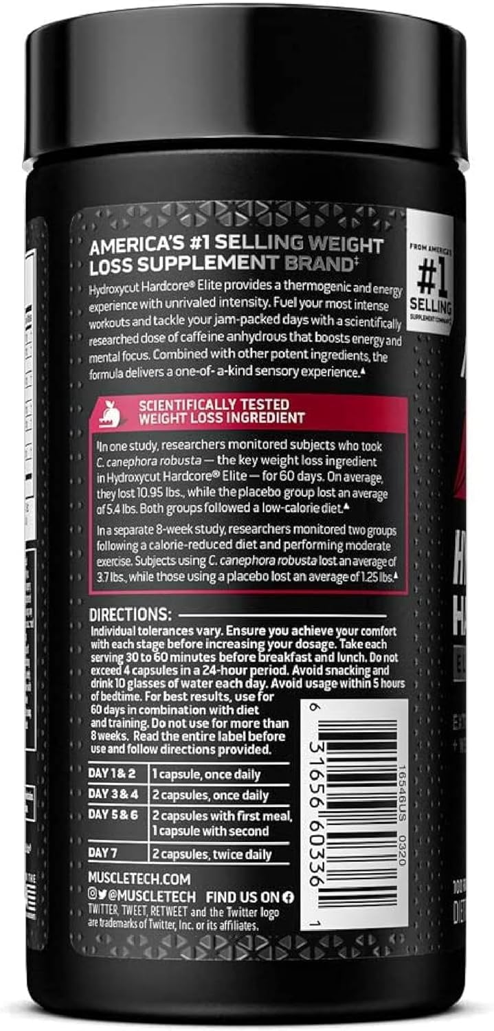 Hydroxycut comparación de tamaño con mano para referencia de escala