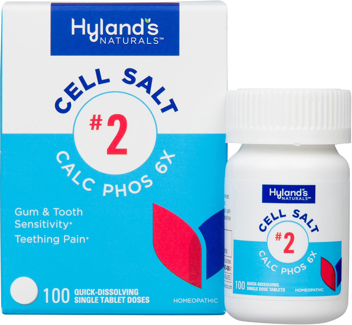 Hyland's envase frontal Calc Phos 6X mostrando presentación y beneficios