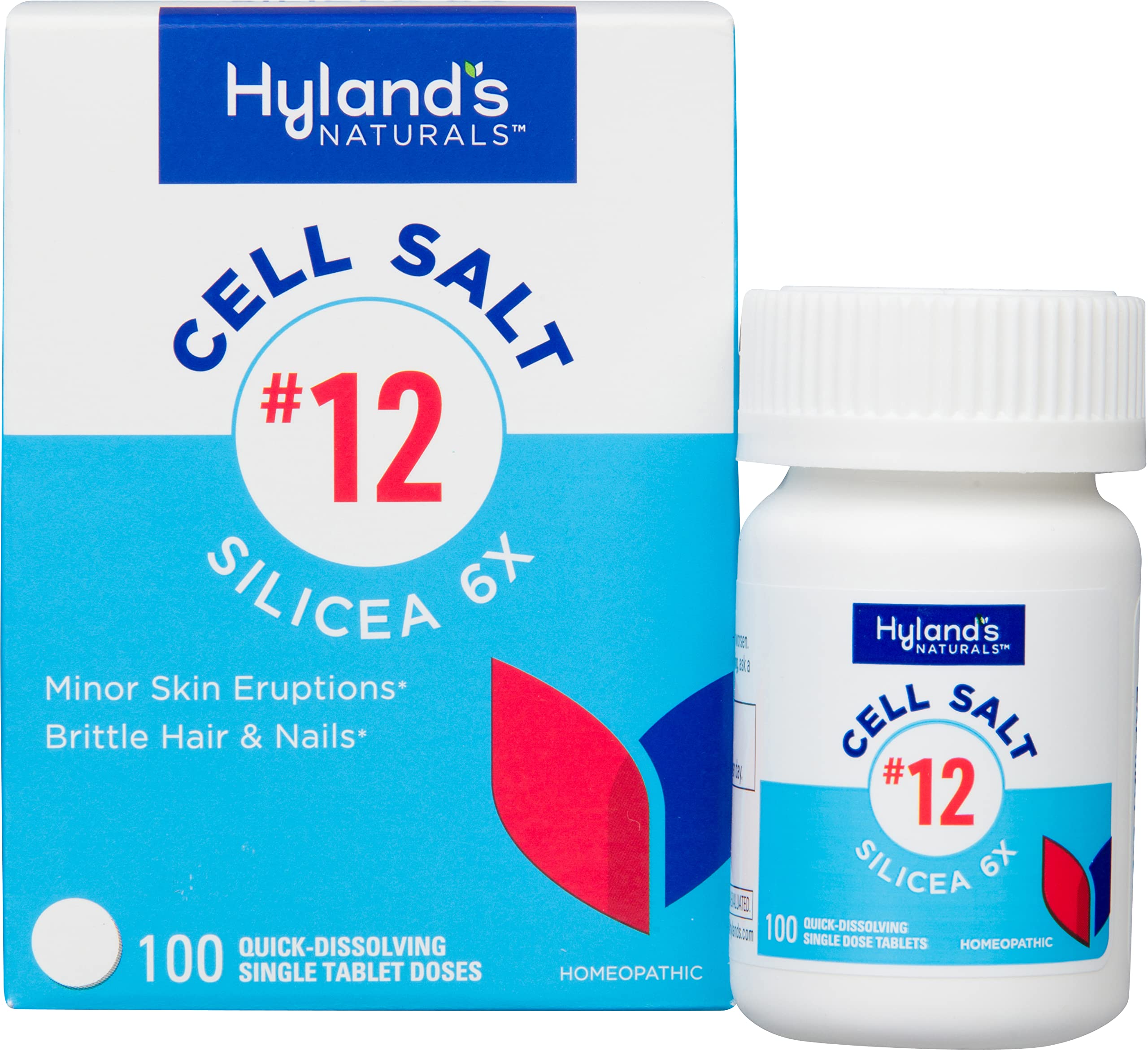 Hyland's envase frontal de Silicea 6X mostrando el diseño y beneficio de alivio temporal