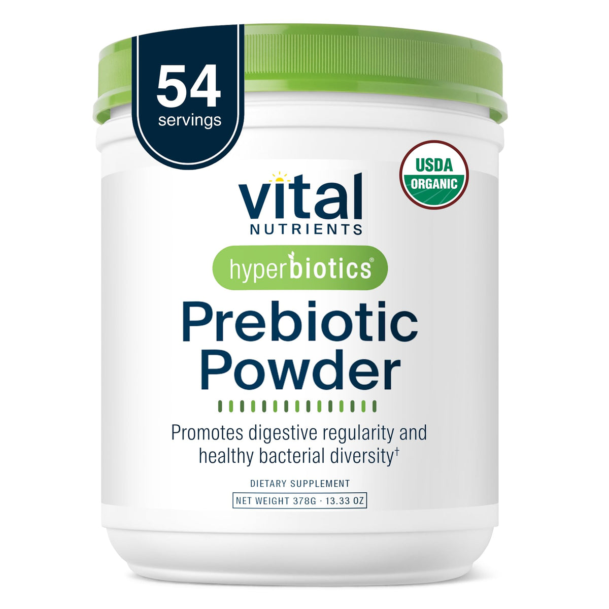 Hyperbiotics vista frontal del empaque mostrando diseño y raciones