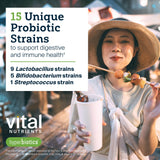 Hyperbiotics botella sobre fondo blanco que destaca diseño y cantidad