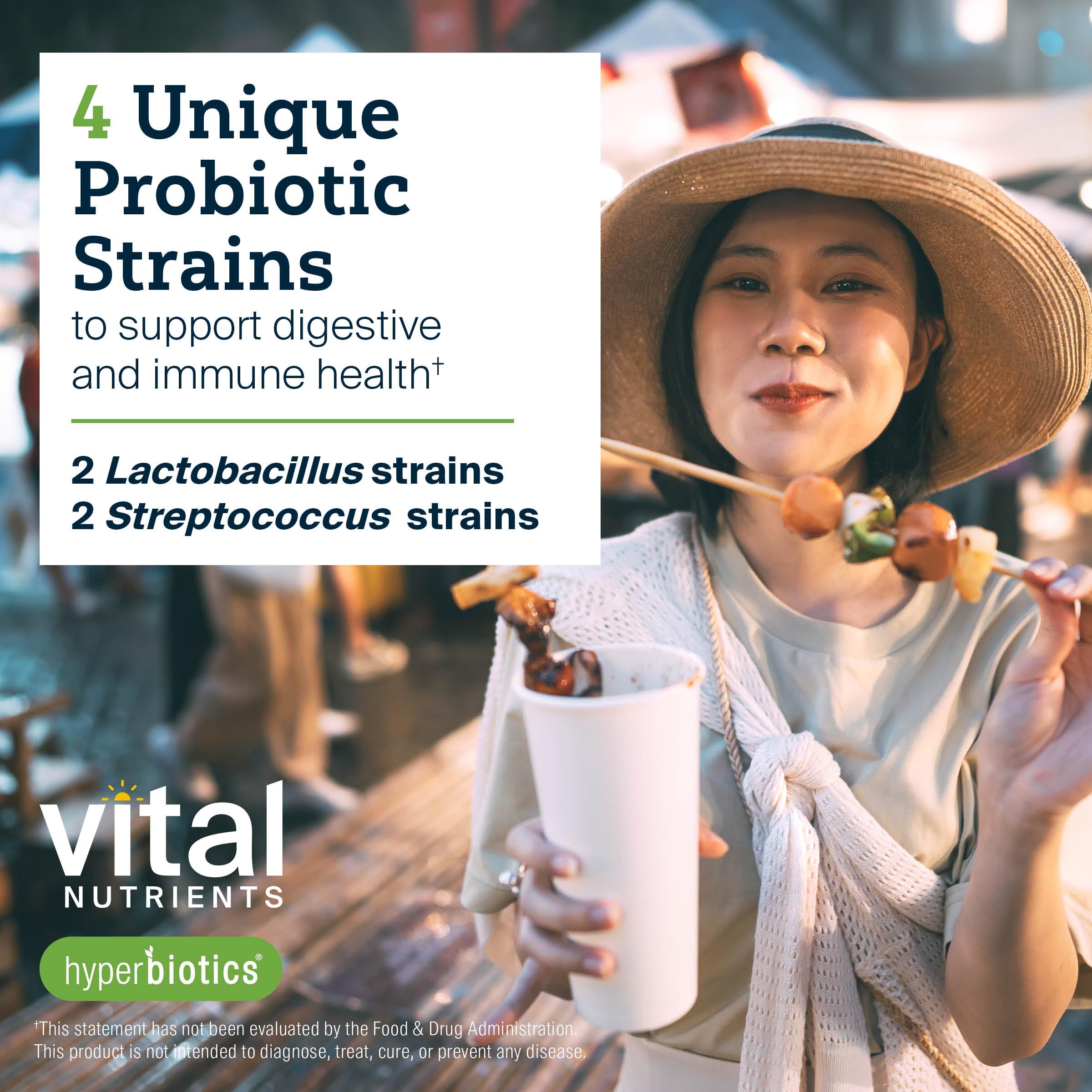 Hyperbiotics etiqueta con información de cepas BLIS y especificaciones