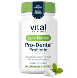 Hyperbiotics envase frontal mostrando nombre y 90 tabletas, beneficios de frescura