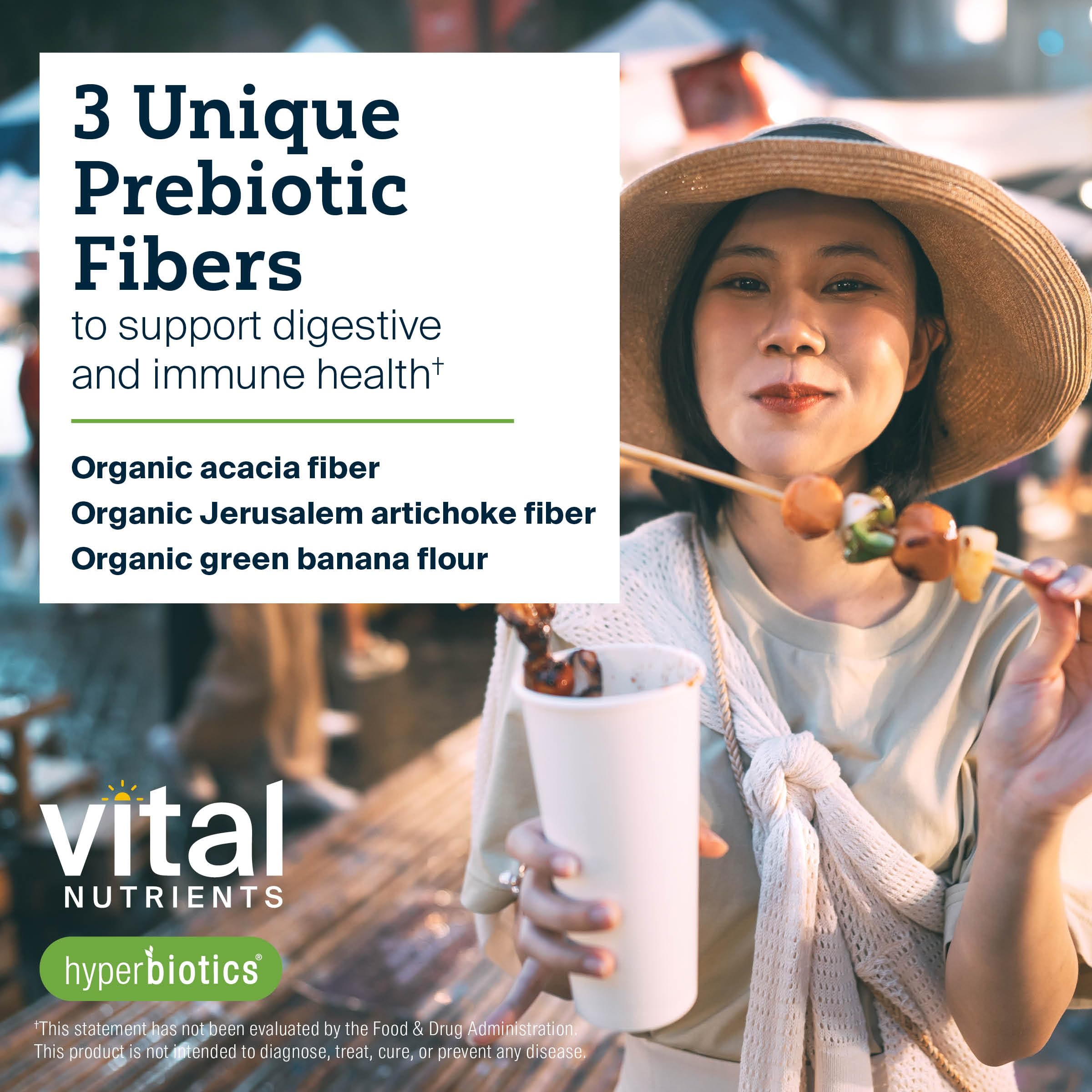 Hyperbiotics cucharada comparada con fruta para mostrar porción
