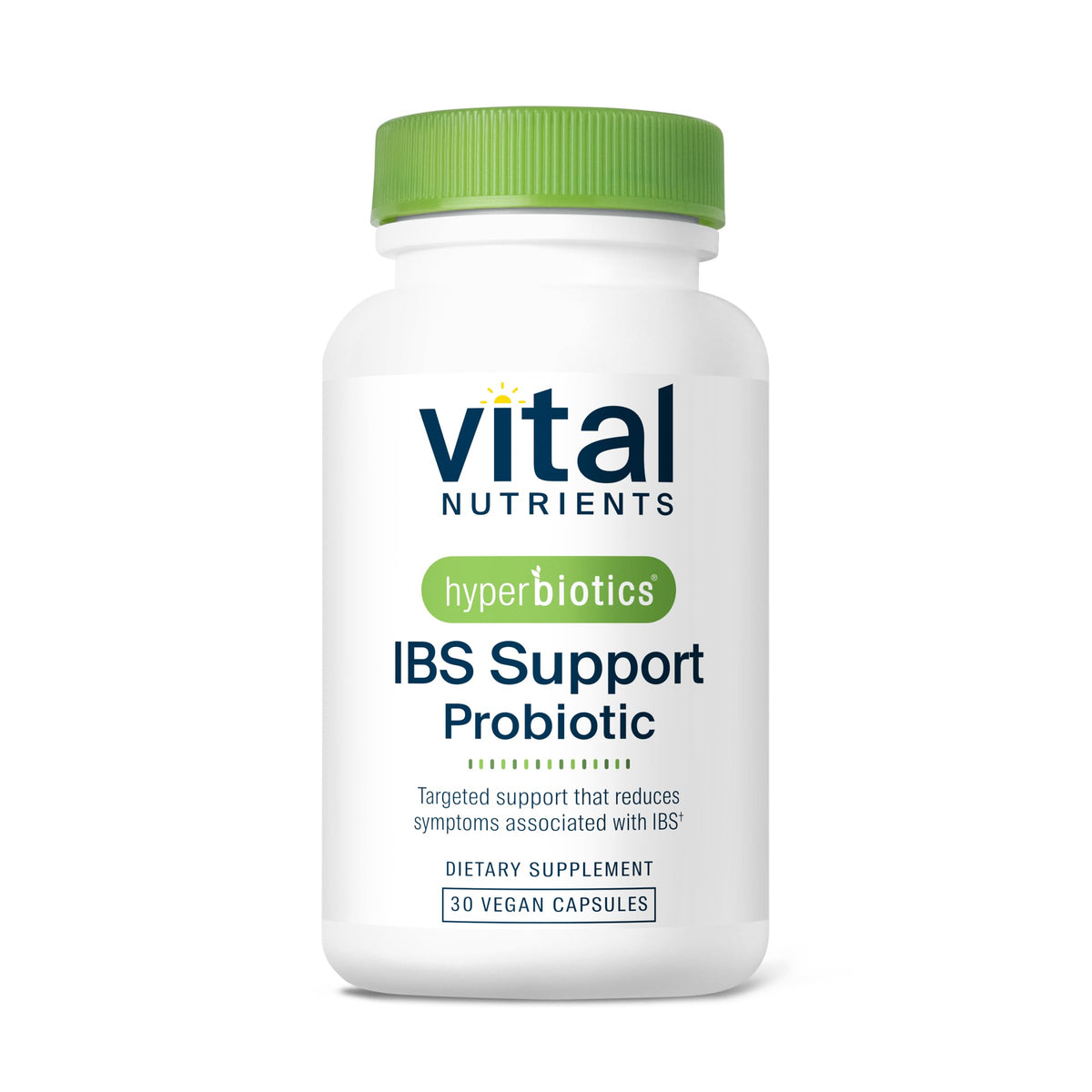Hyperbiotics vista frontal del empaque que muestra el producto y beneficio digestivo