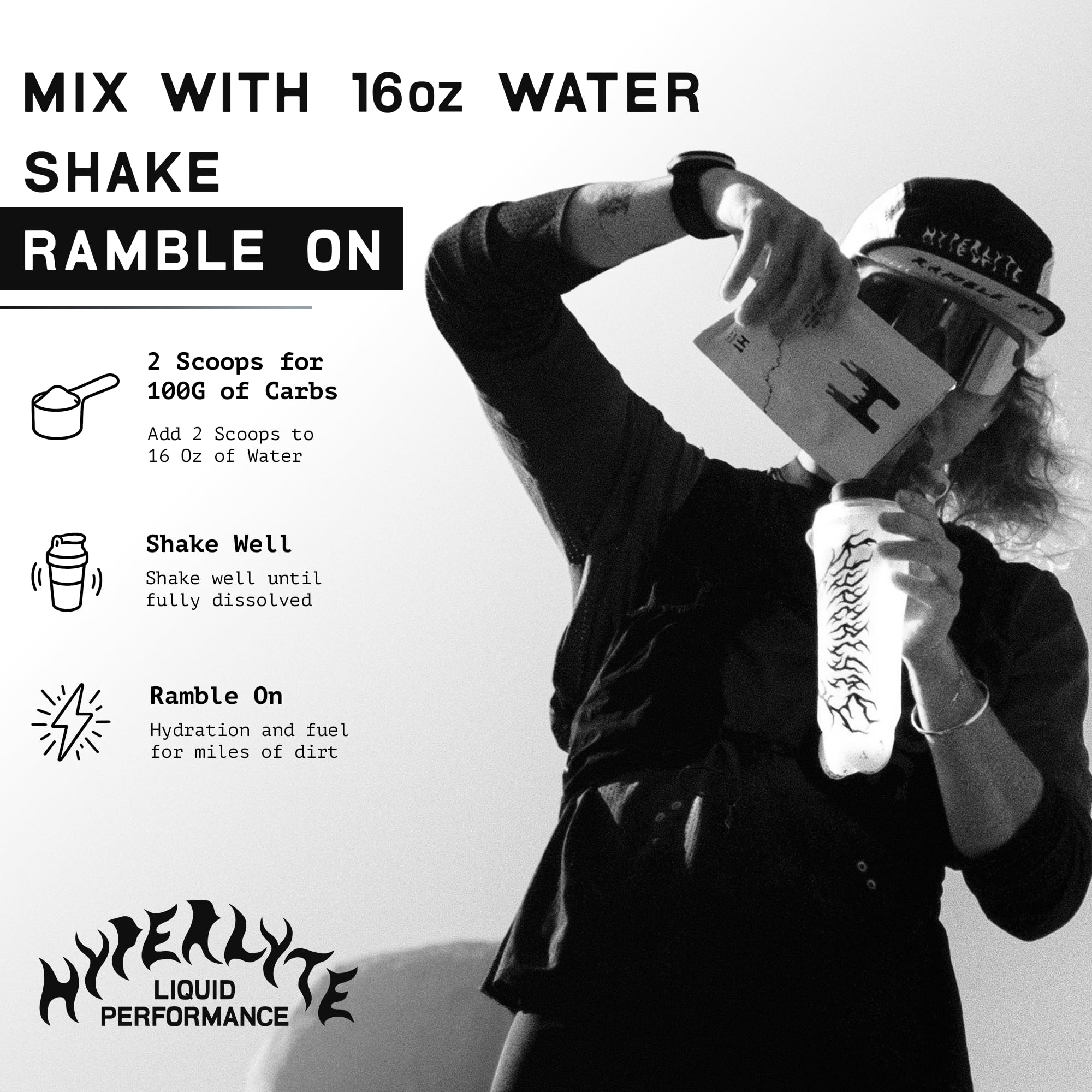 HYPERLYTE LIQUID PERFORMANCE paquete en manos para comparar tamaño y portabilidad