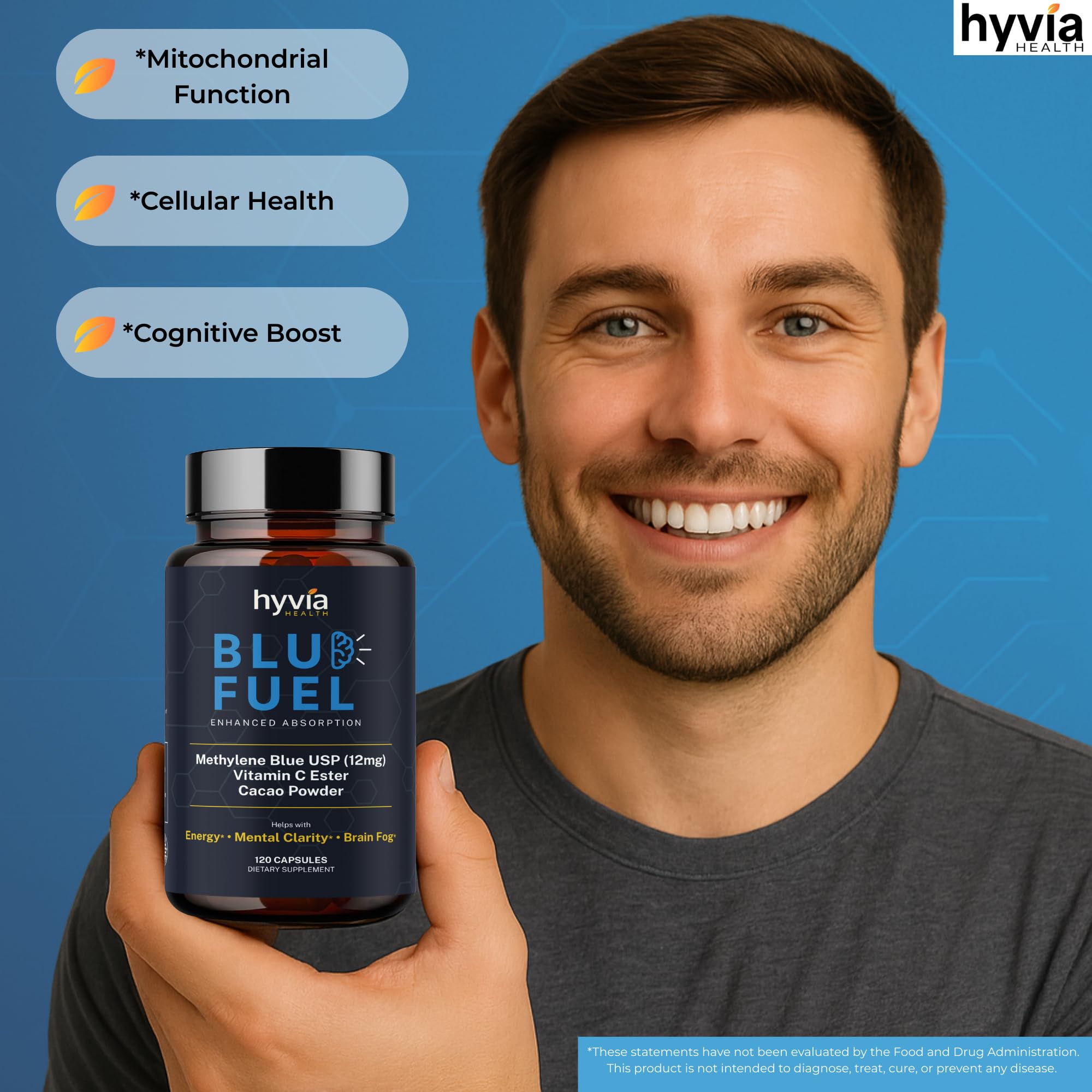 Hyvia Health primer plano de cápsula que resalta su recubrimiento uniforme