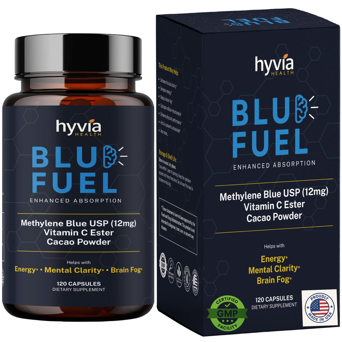 Hyvia Health frasco frontal con etiqueta clara y beneficio de dosificación precisa