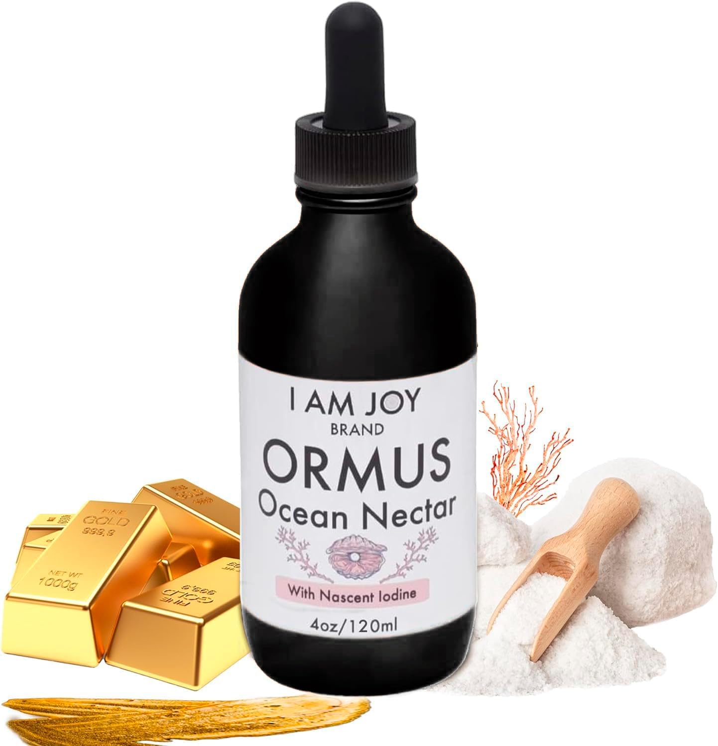 I Am Joy co. frasco frontal del Ormus Ocean Nectar mostrando pureza y confianza