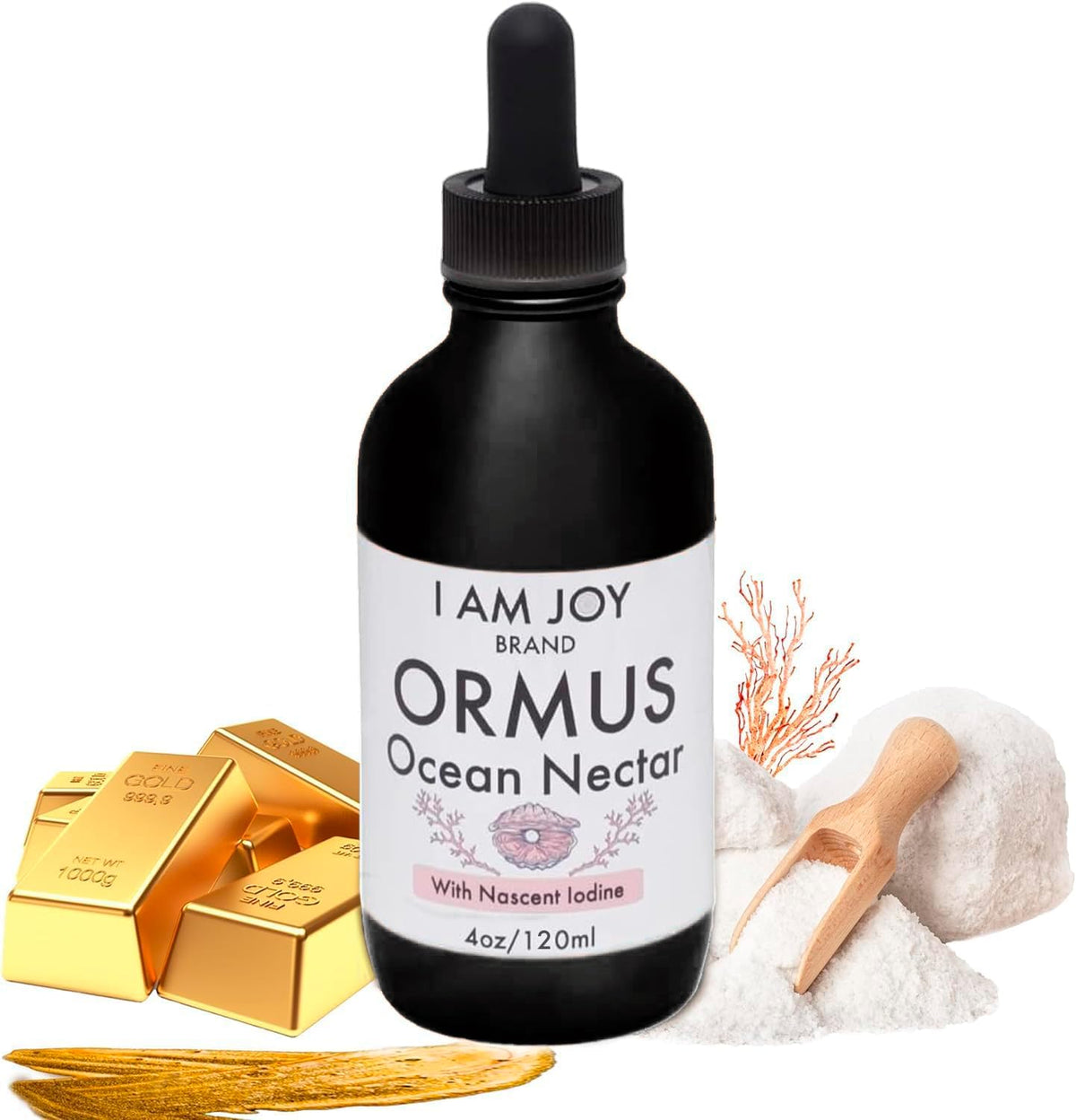 I Am Joy co. frasco frontal del Ormus Ocean Nectar mostrando pureza y confianza