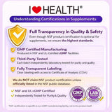 I LOVE HEALTH cápsulas en mano mostrando escala de tamaño y facilidad de ingestión