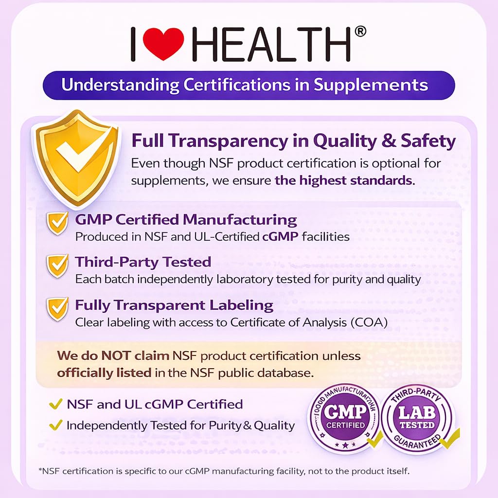 I LOVE HEALTH polvo de NMN y etiqueta que resalta la pureza 99,9% del ingrediente