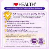 I LOVE HEALTH polvo de NMN y etiqueta que resalta la pureza 99,9% del ingrediente