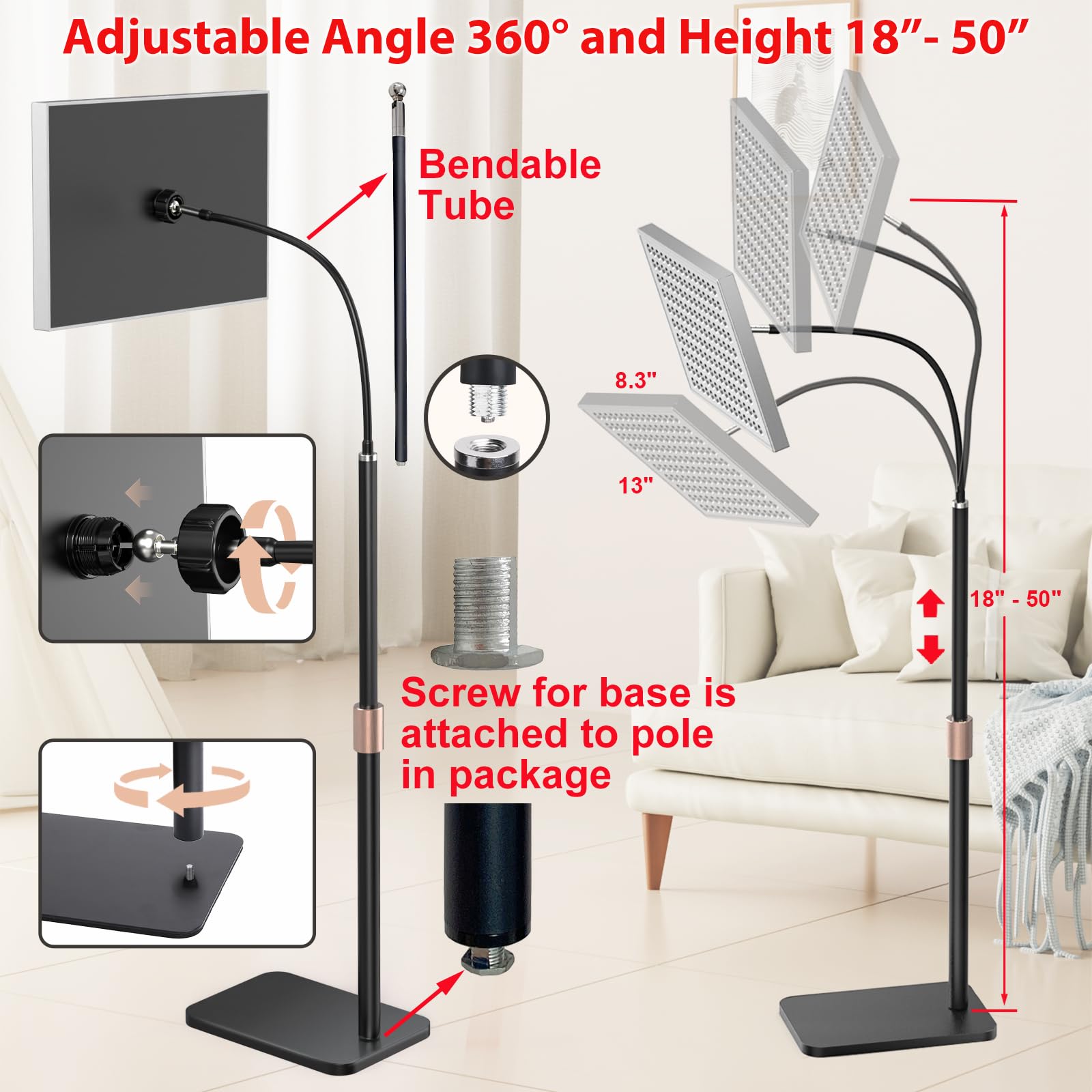 i-Venoya soporte ajustable demostrando flexibilidad de altura