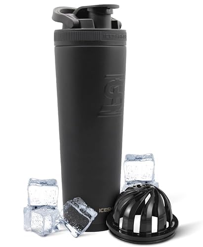 Ice Shaker botella frontal 32oz negro mostrando diseño elegante y ahorro térmico