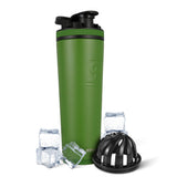 Ice Shaker frontal 32oz verde mostrando capacidad y diseño, mantén bebidas frías