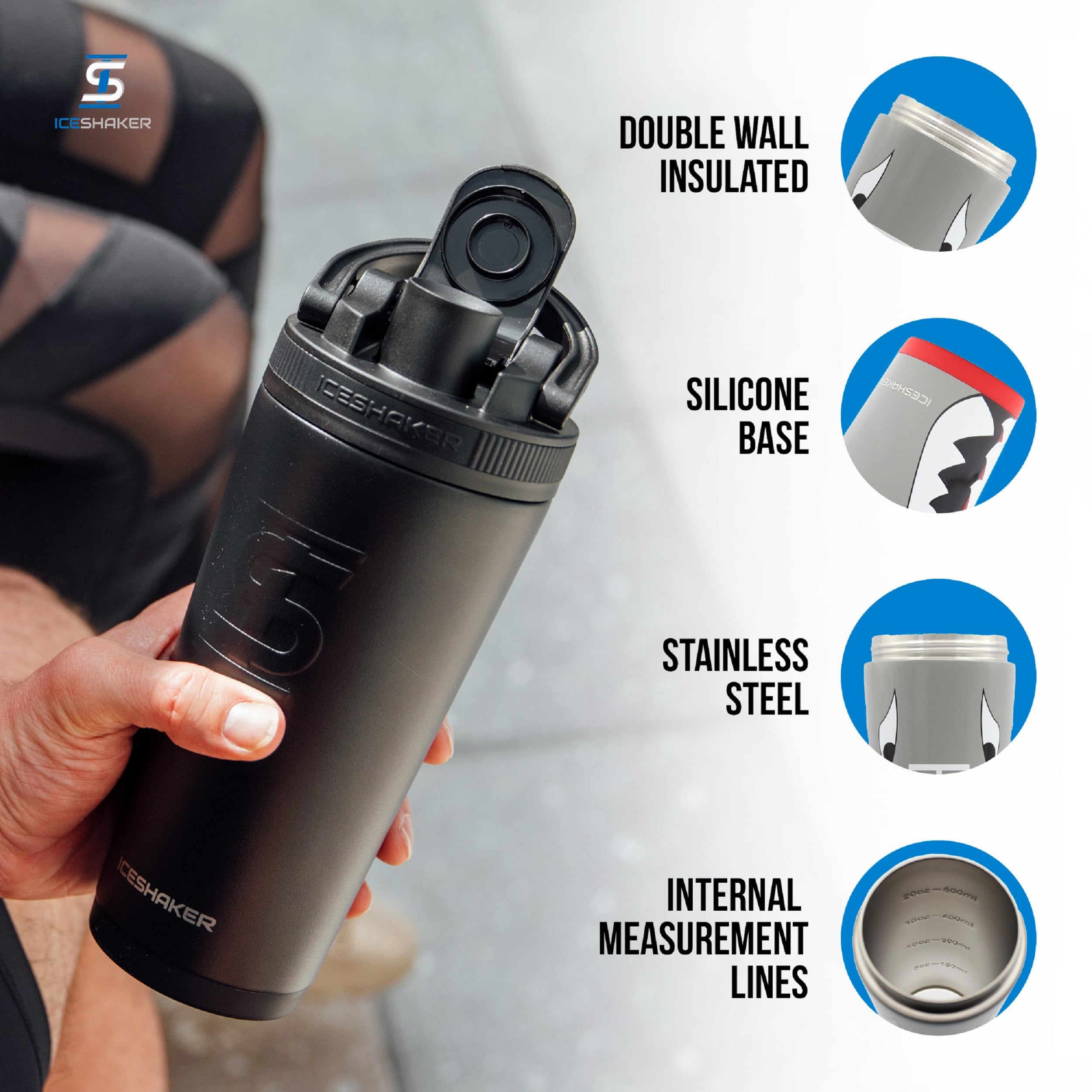 Ice Shaker Warthog tapa y agitador en detalle, mezcla silenciosa y desmontable