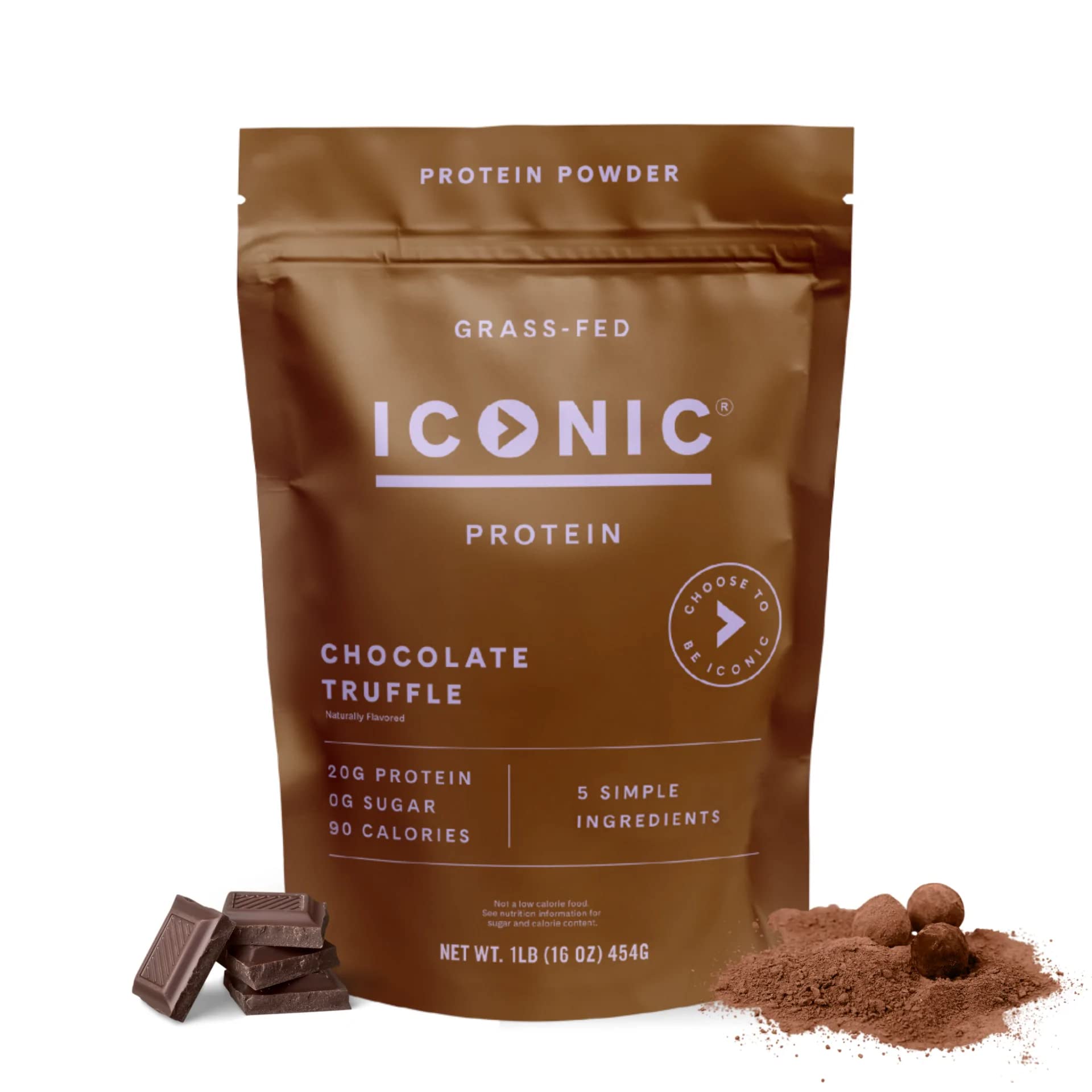 ICONIC frontal del envase mostrando sabor chocolate truffle y beneficios sin azúcar