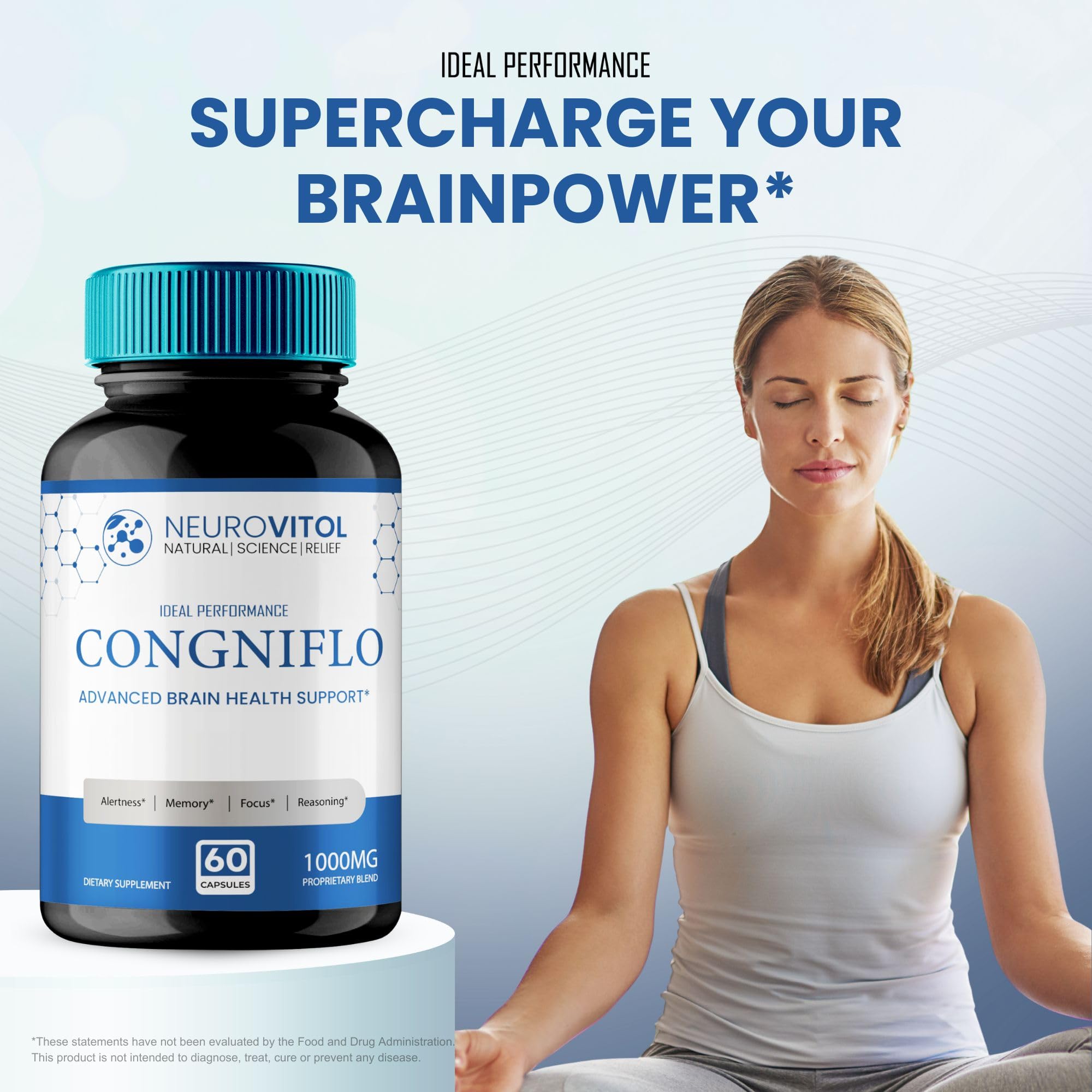 IDEAL PERFORMANCE cápsulas NeuroVitol Cogniflo en mano mostrando tamaño cómodo de ingestión