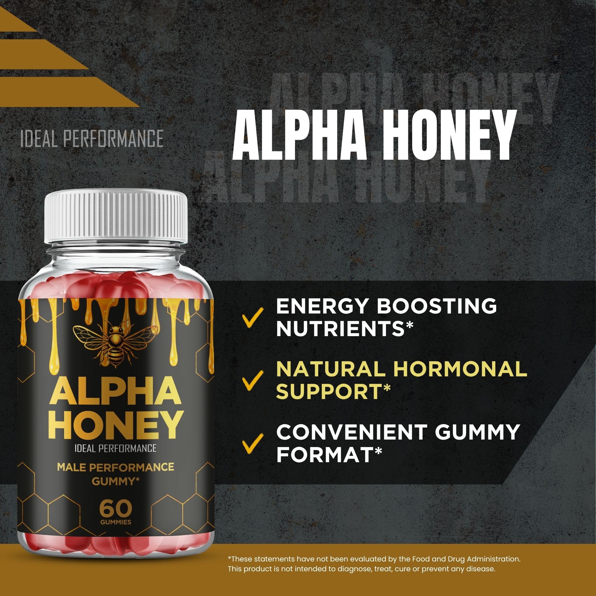IDEAL PERFORMANCE Alpha Honey etiqueta con lista de ingredientes para transparencia y seguridad