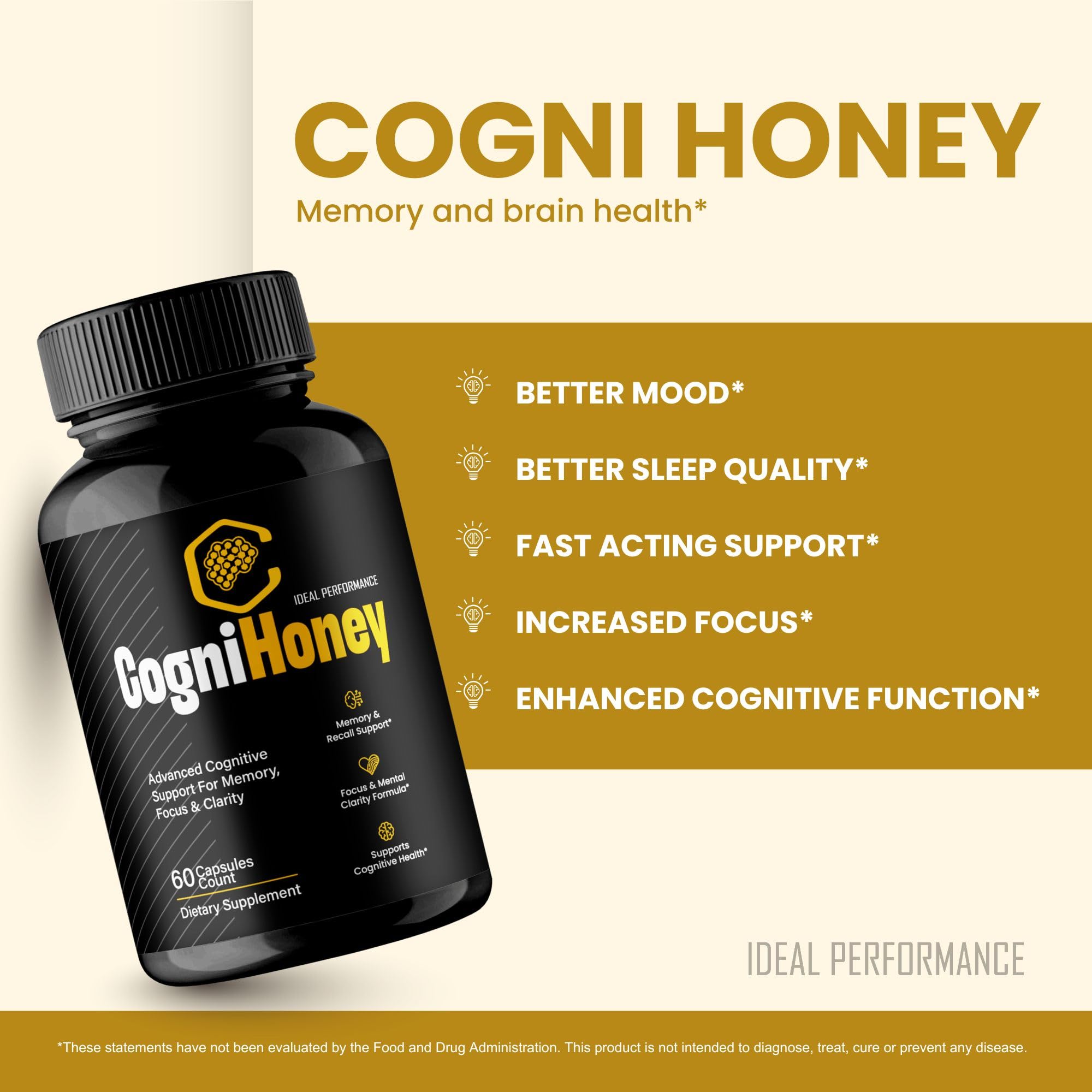 IDEAL PERFORMANCE CogniHoney cápsula en uso con un vaso de agua para ingesta rápida