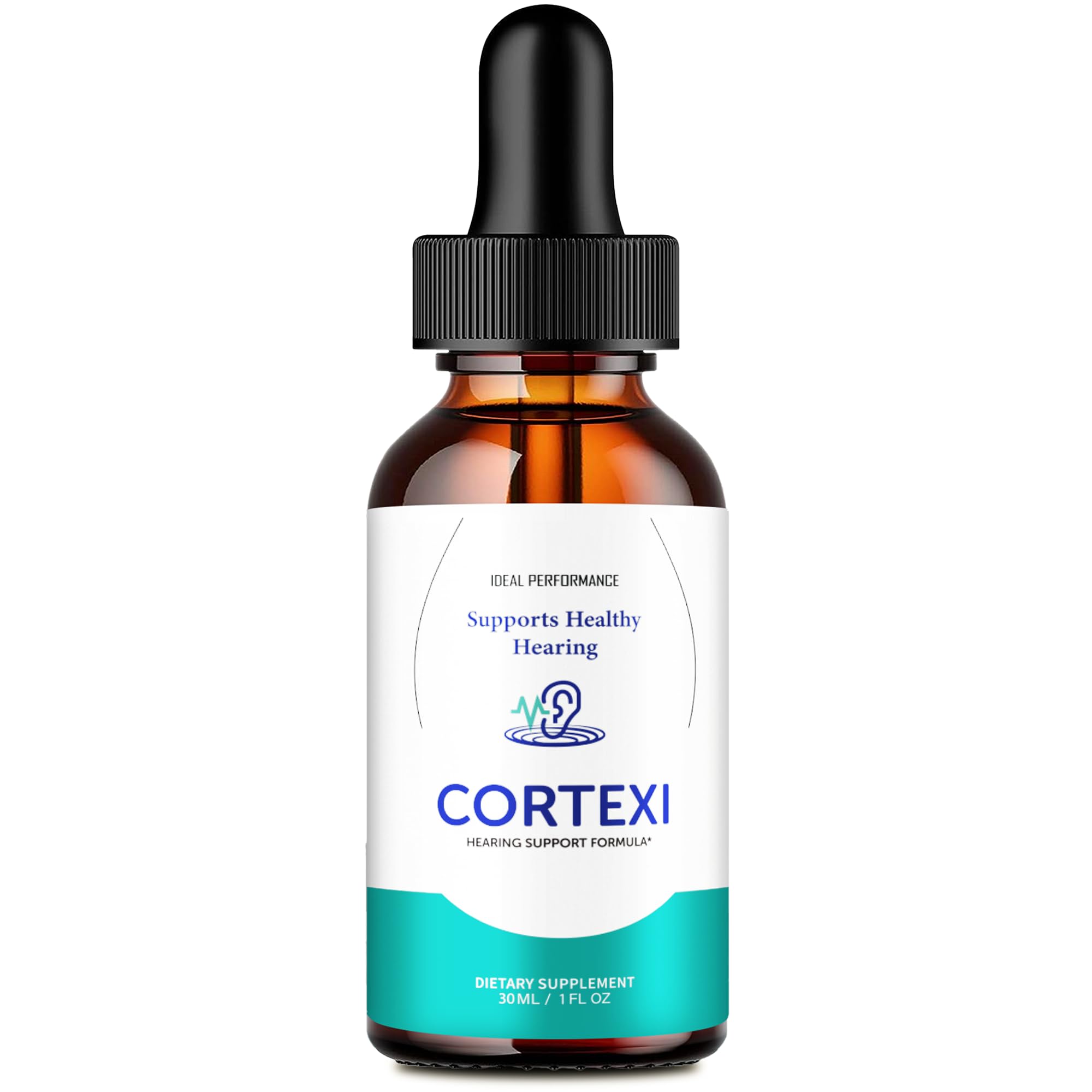 IDEAL PERFORMANCE Cortexi frente del envase mostrando etiqueta y beneficio de apoyo auditivo