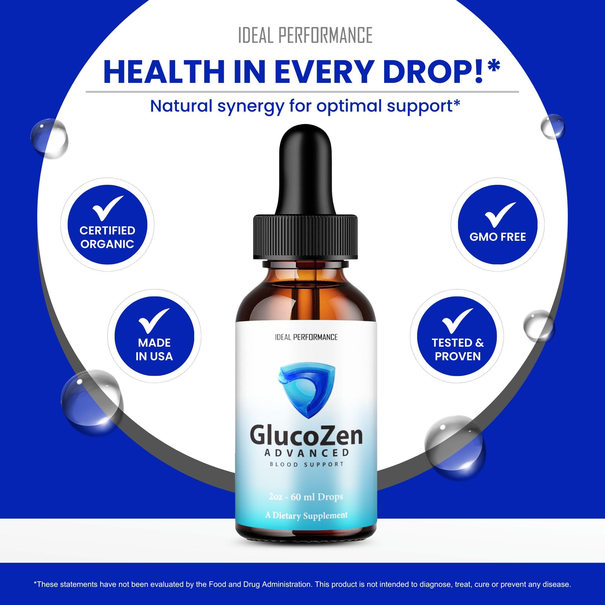 IDEAL PERFORMANCE Glucozen tamaño comparativo junto a un teléfono para orientación de escala