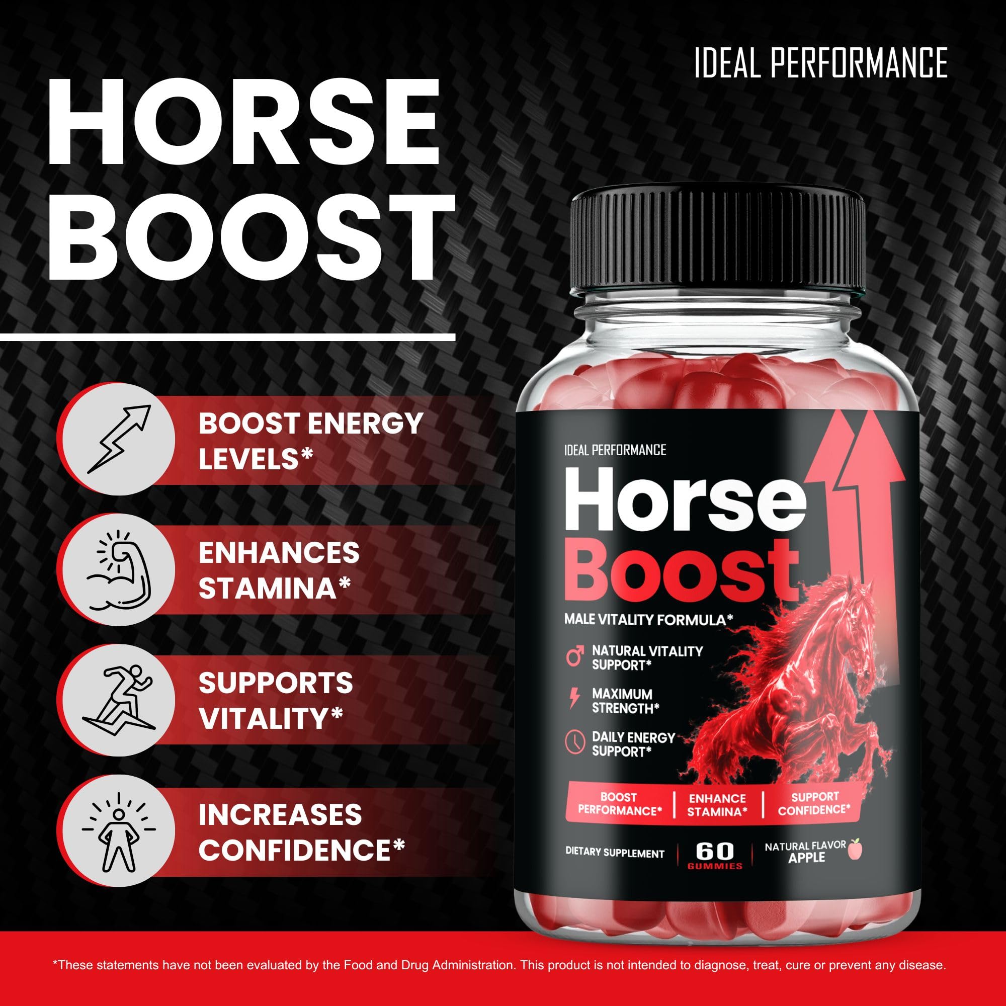IDEAL PERFORMANCE Horse Boost detalle de la etiqueta con ingredientes para energía