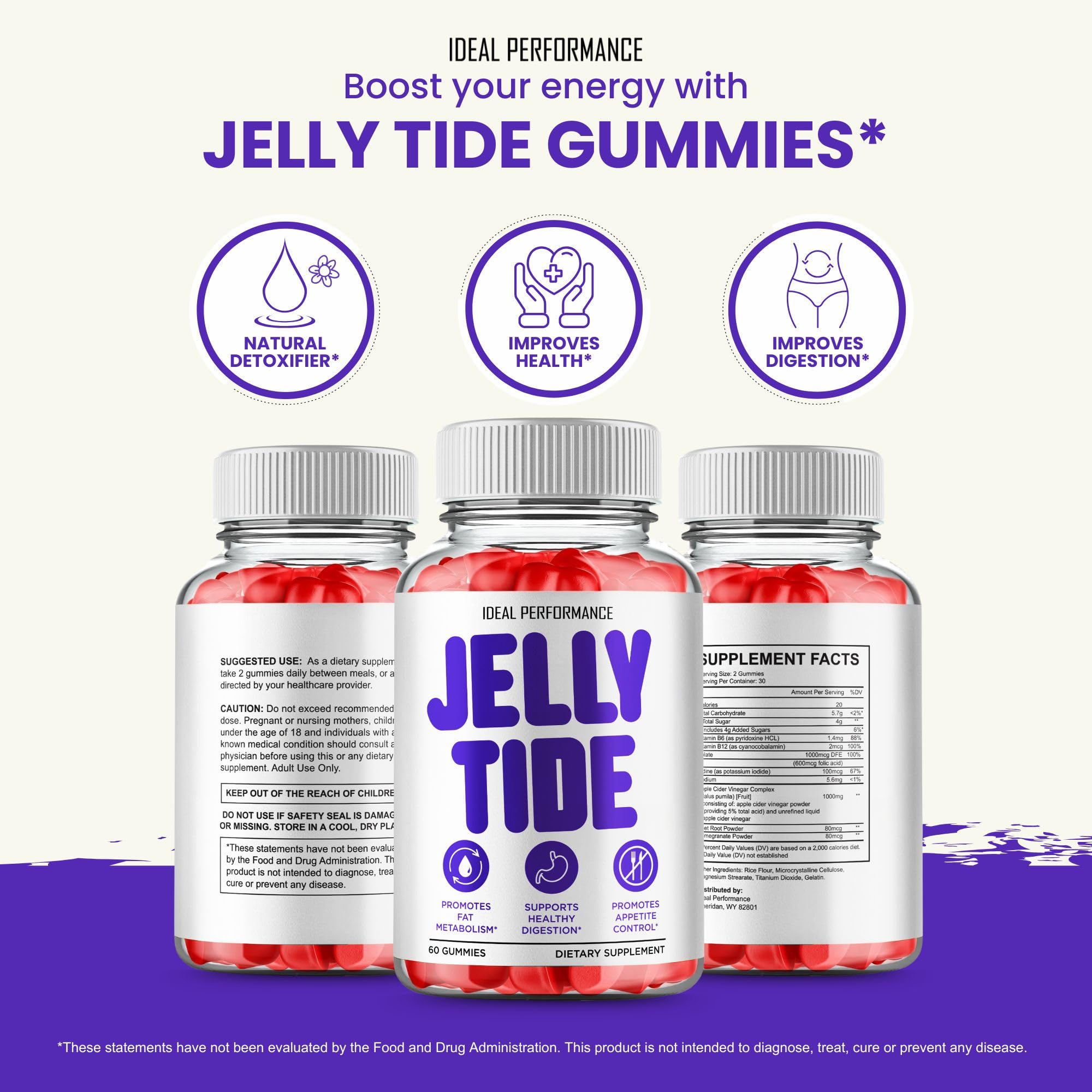 IDEAL PERFORMANCE Jelly Tide gominolas en mesa estilo desayuno para consumo diario