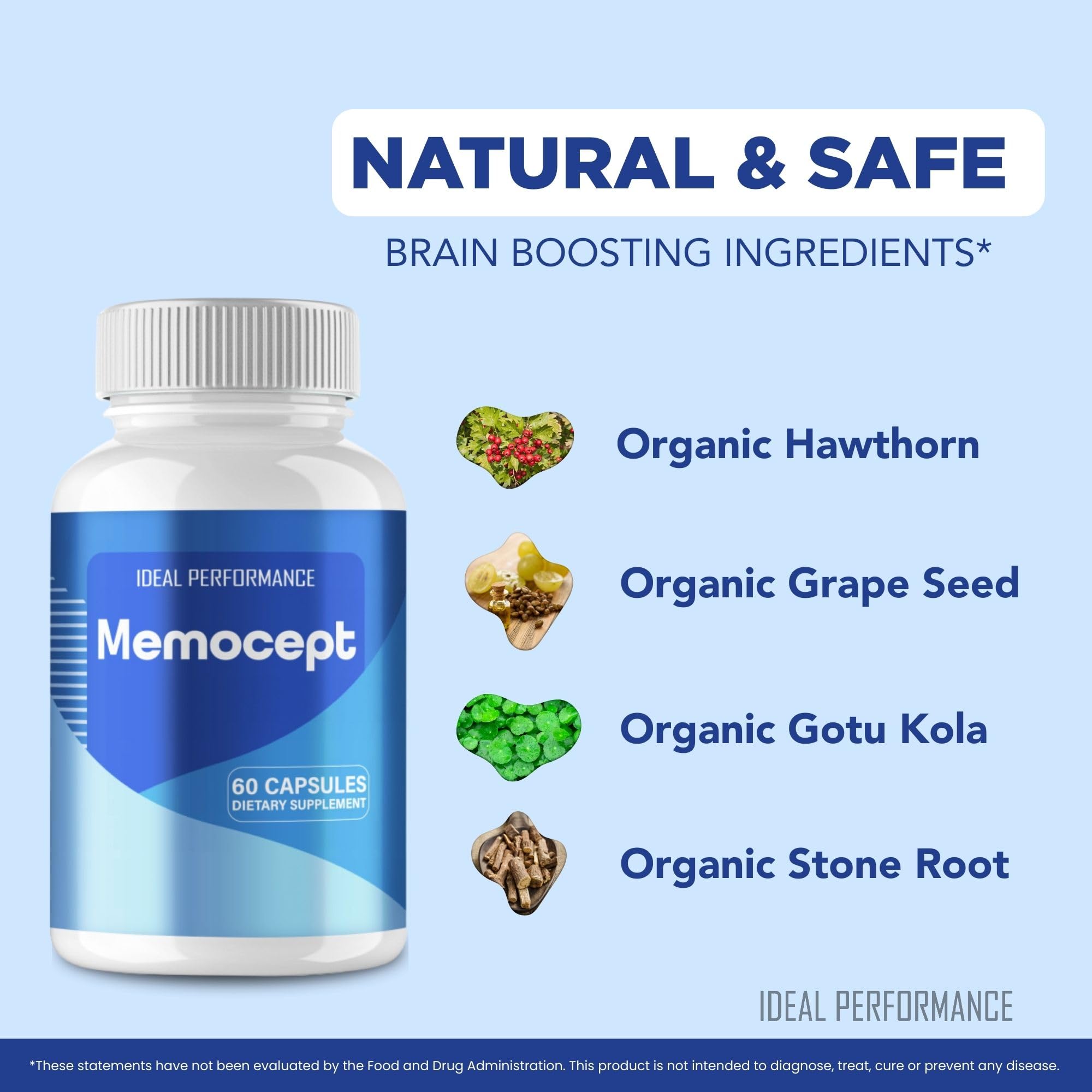 IDEAL PERFORMANCE etiqueta Memocept con ingredientes y advertencias legibles