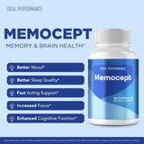IDEAL PERFORMANCE Memocept cápsula junto a una mano para comparar tamaño y dosificación