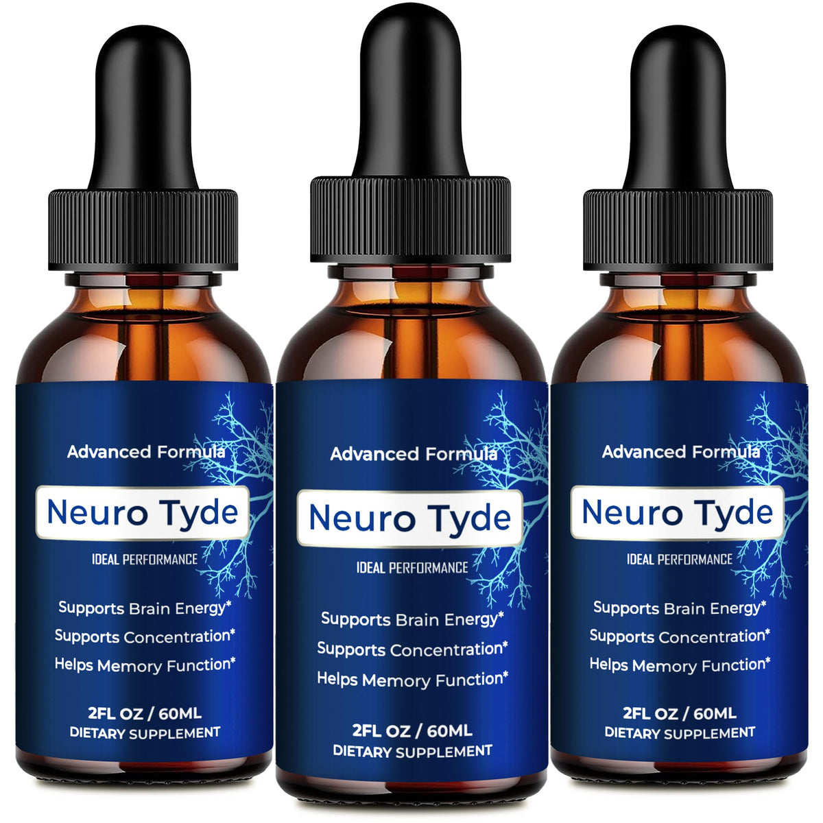 IDEAL PERFORMANCE NeuroTyde frasco frontal mostrando el pack y la conveniencia