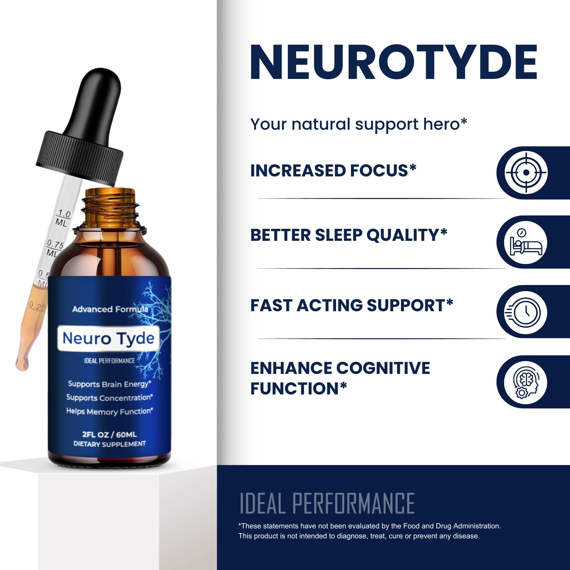 IDEAL PERFORMANCE NeuroTyde uso sublingual para administración rápida y práctica