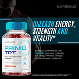 IDEAL PERFORMANCE Primo TRT Gummies etiqueta con lista de ingredientes y uso recomendado visible