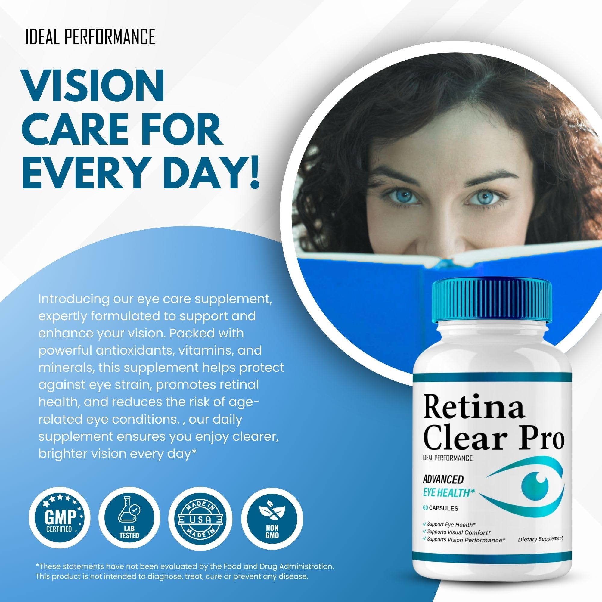 IDEAL PERFORMANCE Retina Clear comparación de tamaño para entender dosis y cantidad