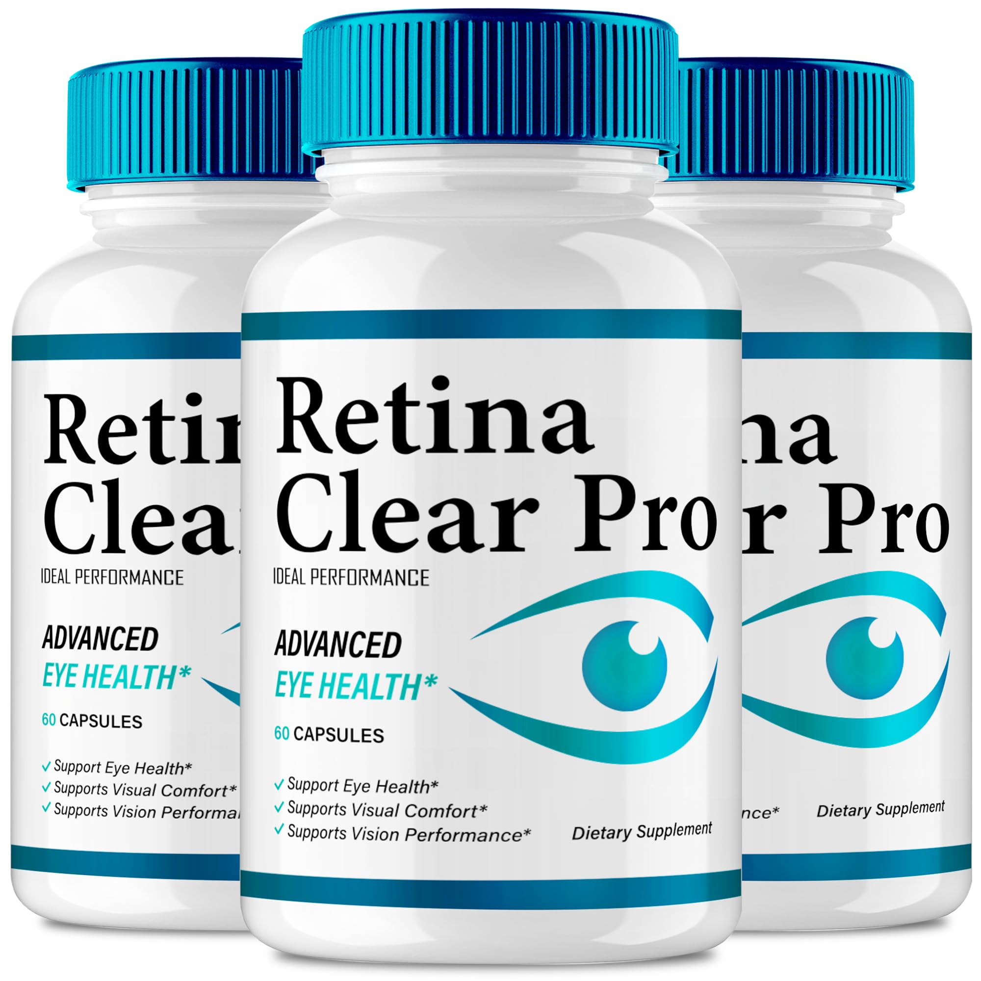 IDEAL PERFORMANCE Retina Clear vista frontal del envase con beneficios claros