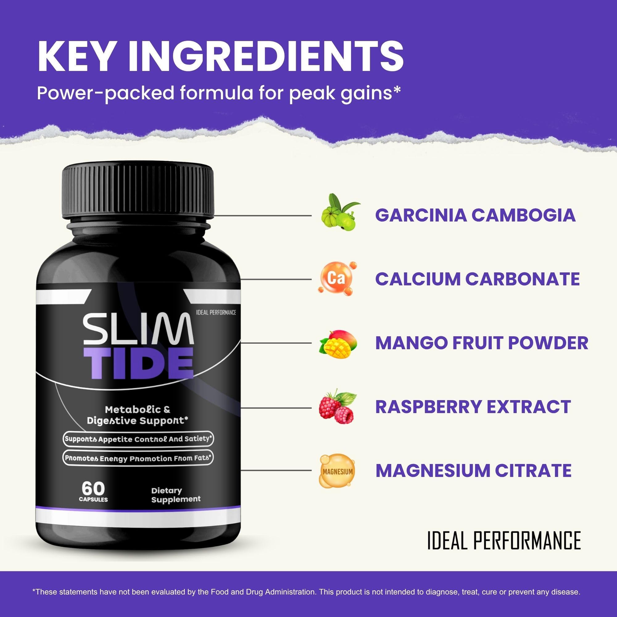 IDEAL PERFORMANCE cápsulas SlimTide junto a un vaso de agua demostrando uso diario