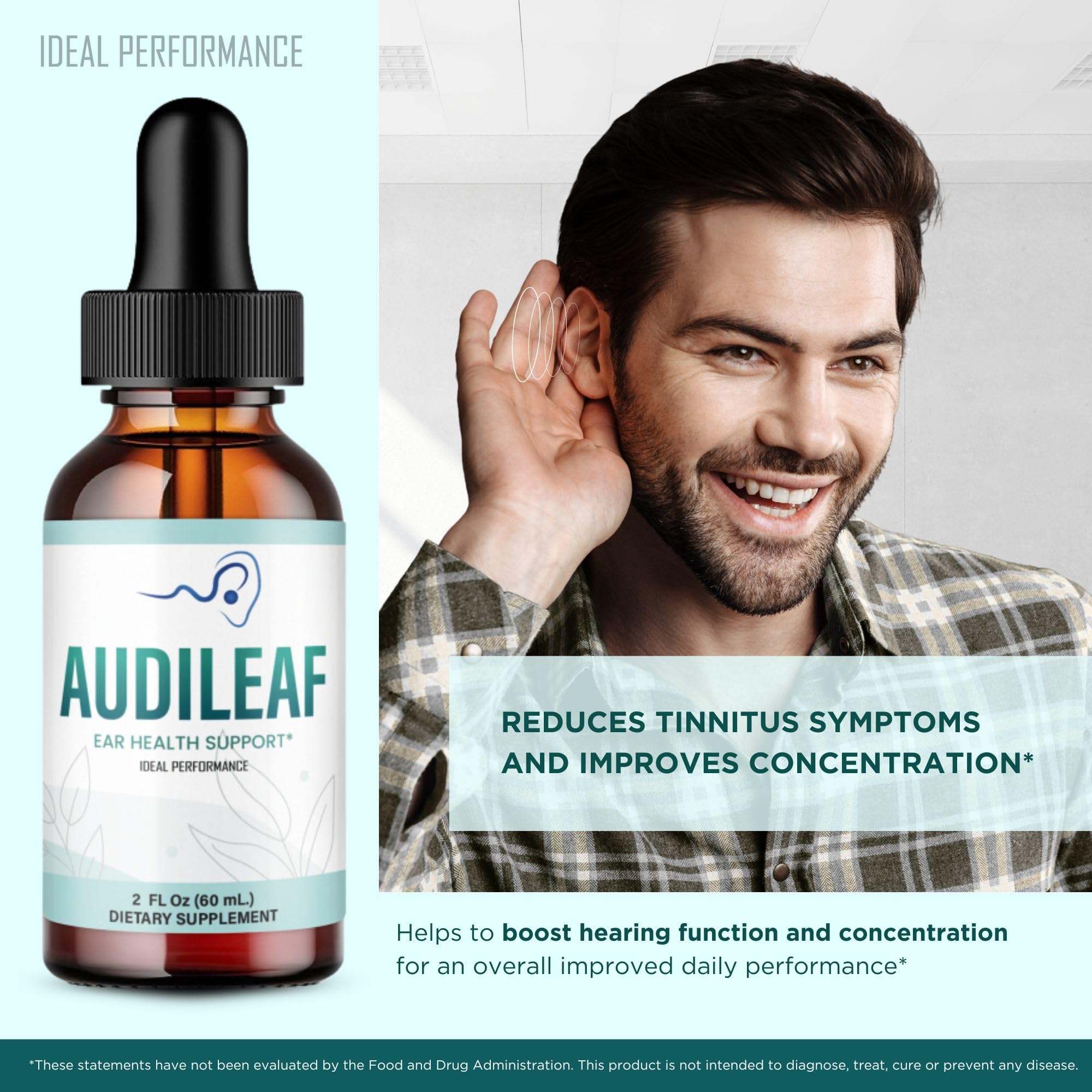 IDEAL PERFORMANCE Audileaf etiqueta con ingredientes e instrucciones claras