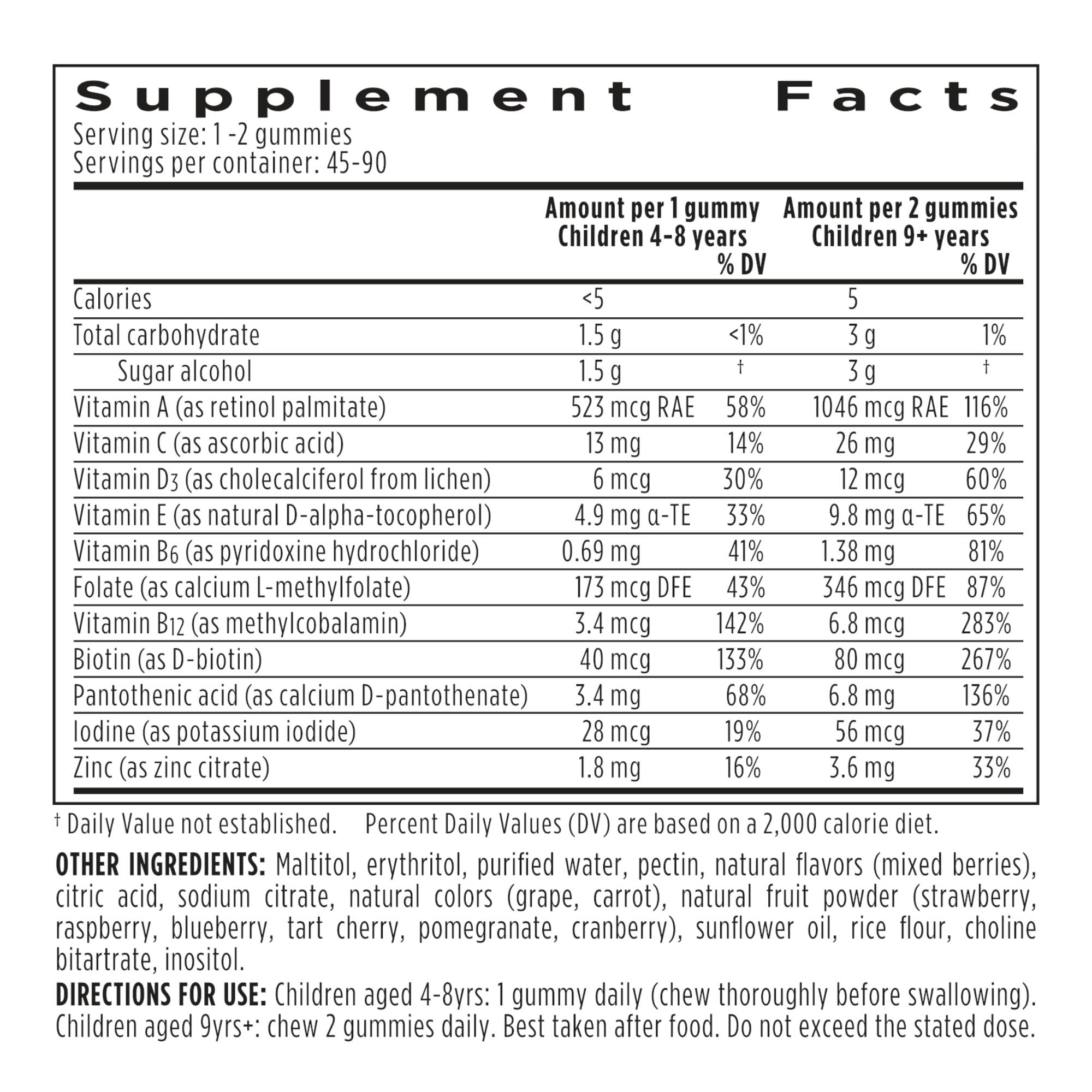 Igennus detalle de la etiqueta nutricional mostrando vitaminas metiladas