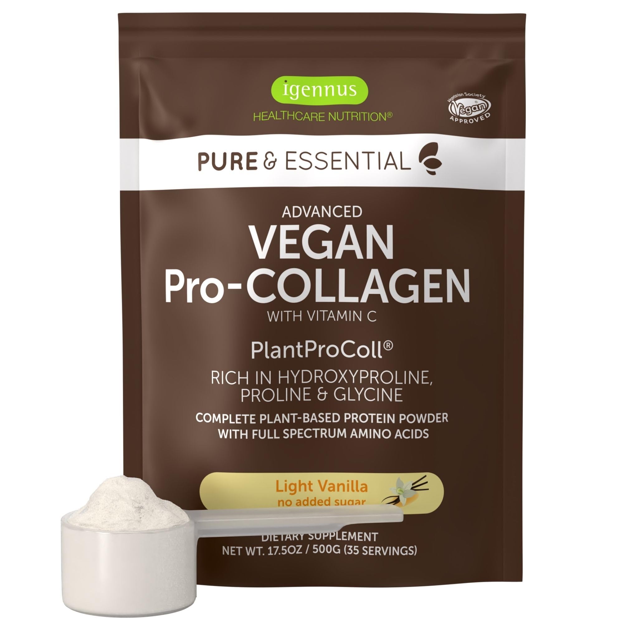 Igennus envase frontal mostrando etiqueta y ventaja vegana