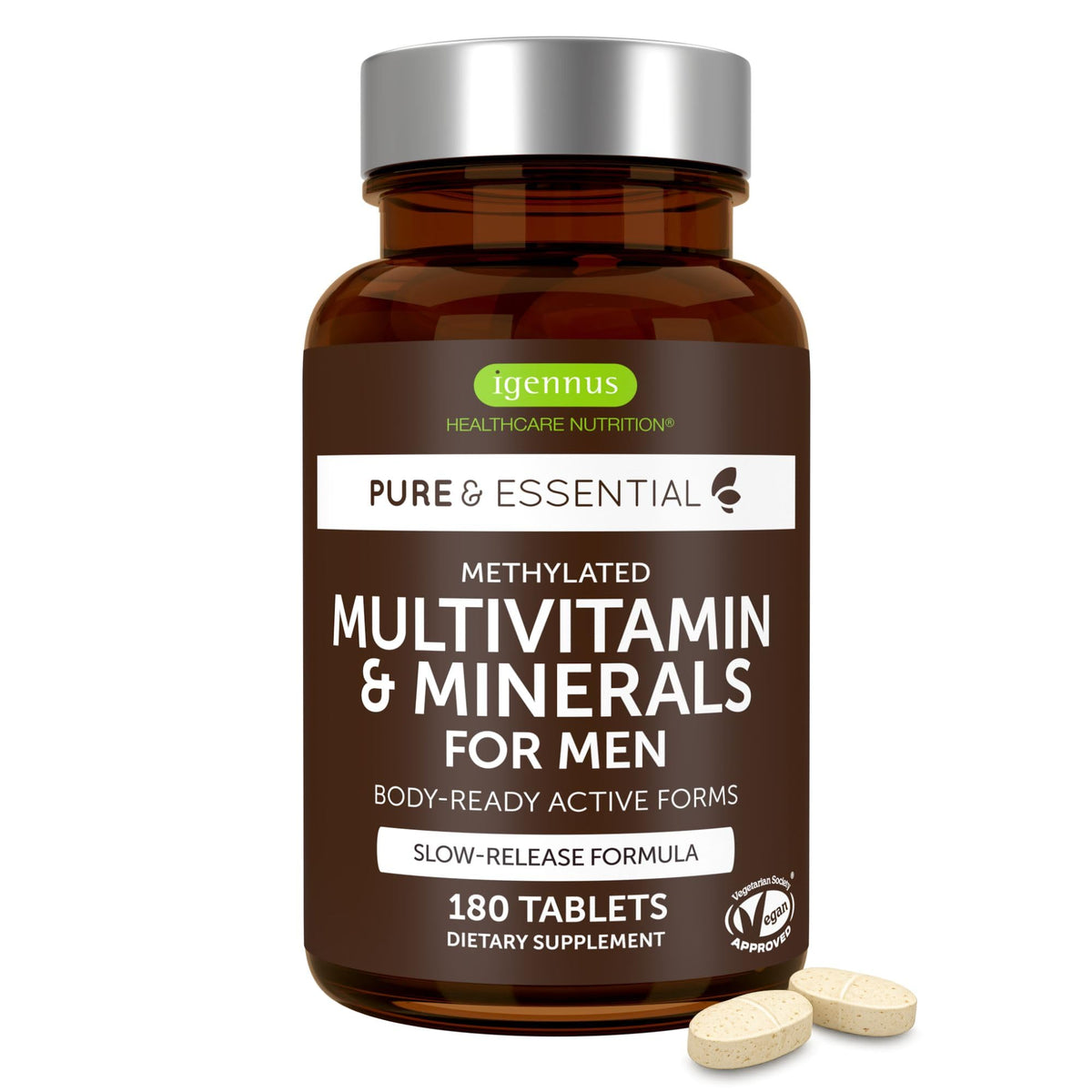 Igennus vista frontal del envase mostrando multivitaminas para hombres y beneficio de formulación completa