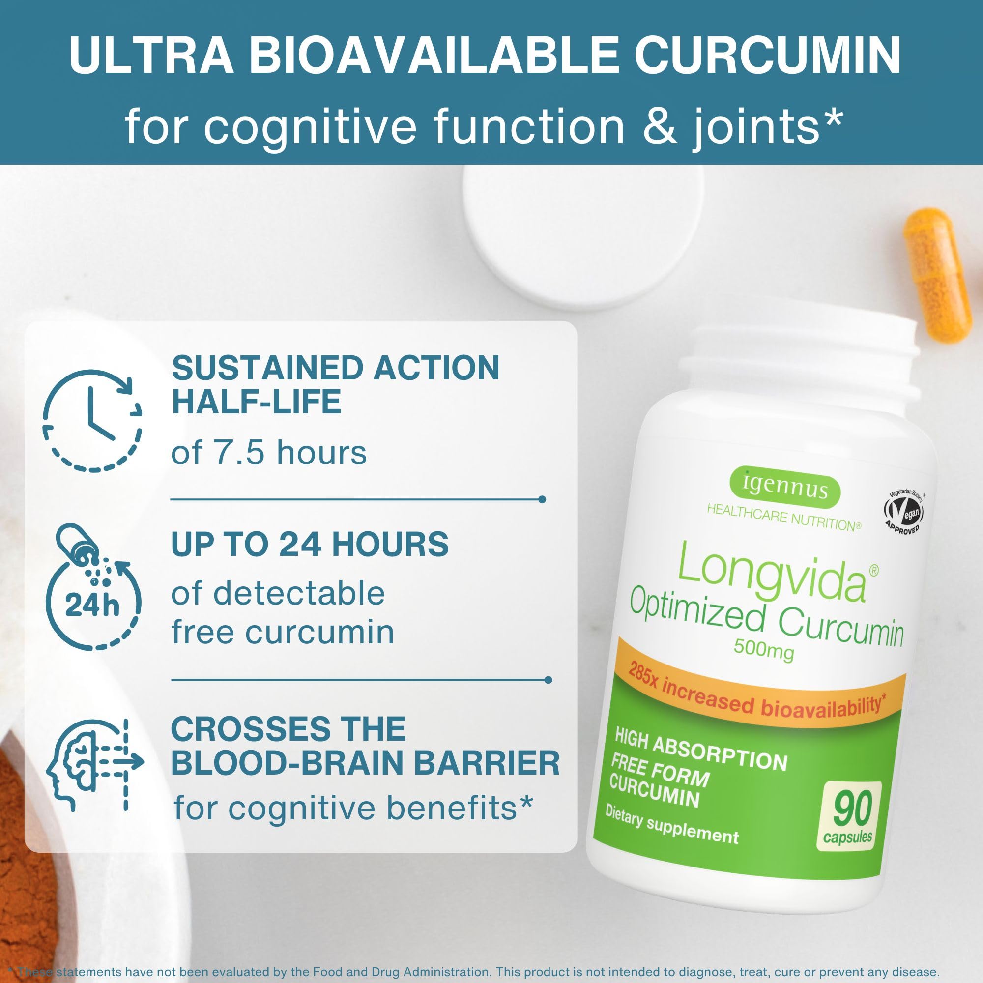 Igennus Longvida cápsula vegana en primer plano, fácil de tragar y absorción