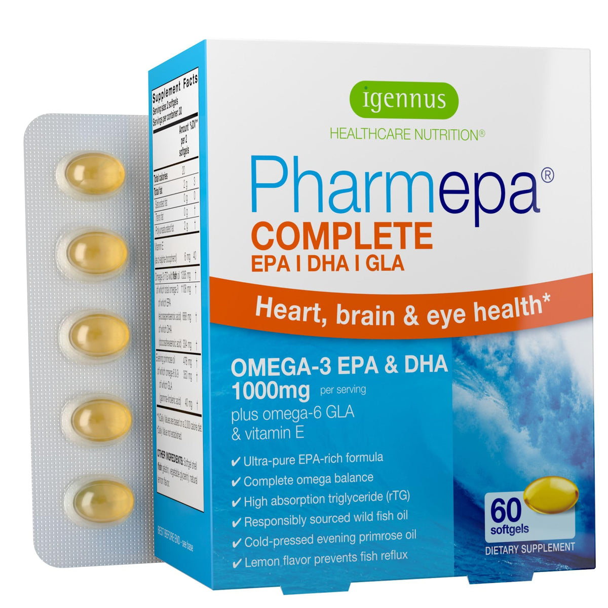 Igennus Pharmepa envase frontal mostrando 60 cápsulas y beneficios de absorción