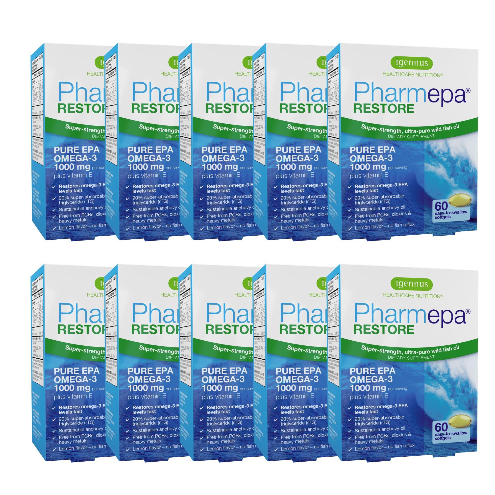 Igennus Pharmepa Restore frontal mostrando el envase y pureza IFOS