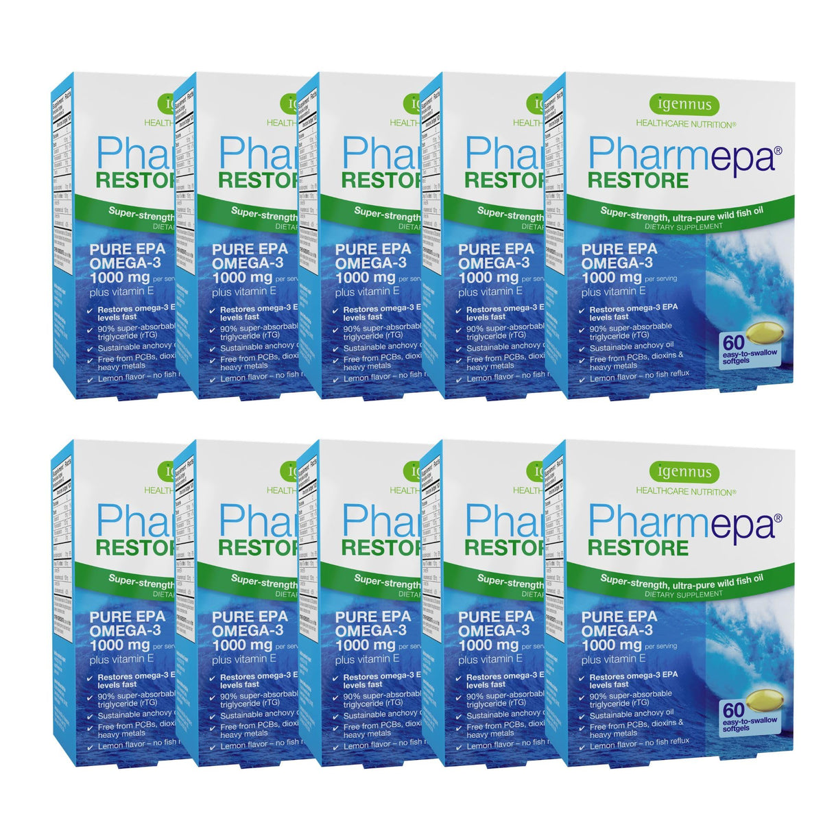 Igennus Pharmepa Restore frontal mostrando el envase y pureza IFOS